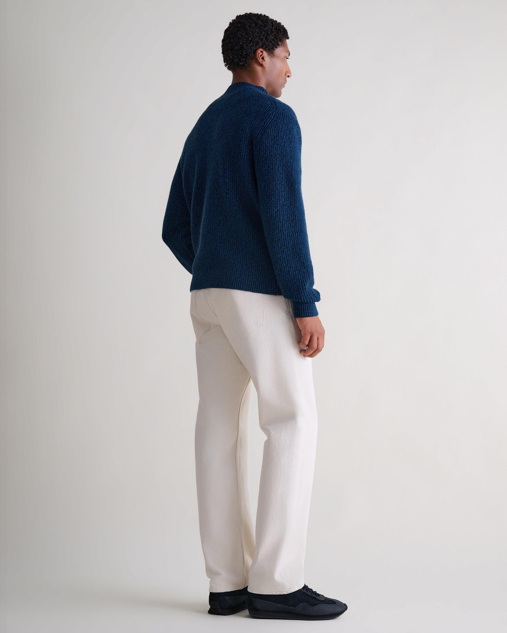 Men's Cashmere Merino Stand Neck Jumper - Mood Indigo Moulinee