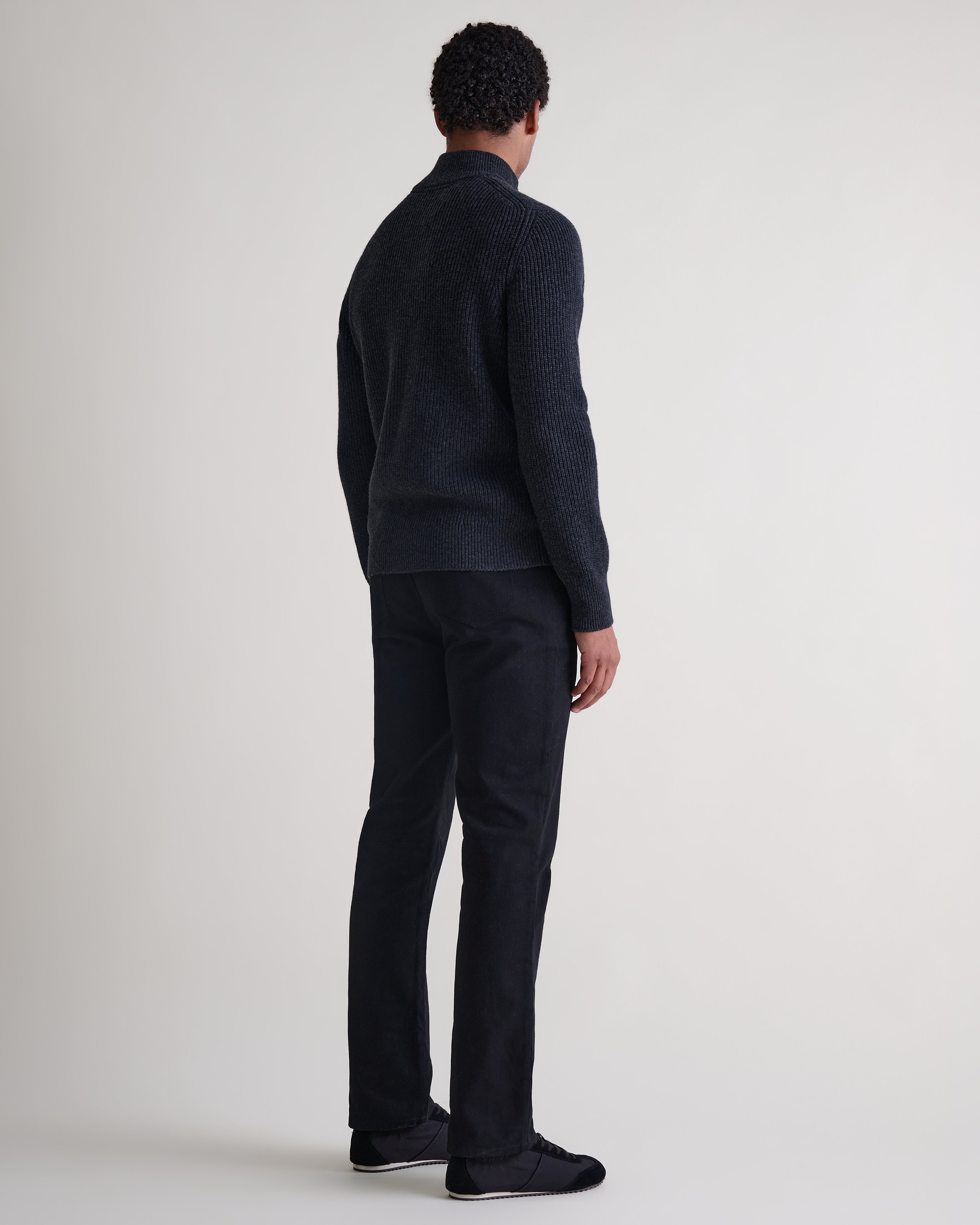 Men's Cashmere Merino Fishermans Rib 1/4 Zip Jumper - Charcoal
