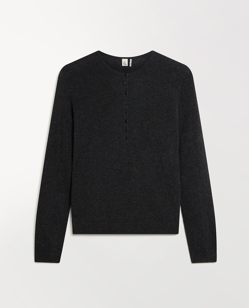 Women's Cashmere Merino Henley Jumper - Charcoal