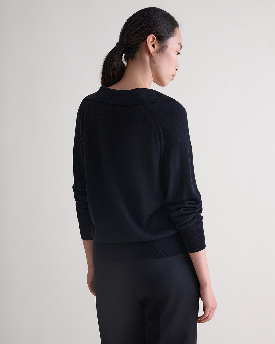 Women's TENCEL™ Cashmere Open Collar Polo - Black
