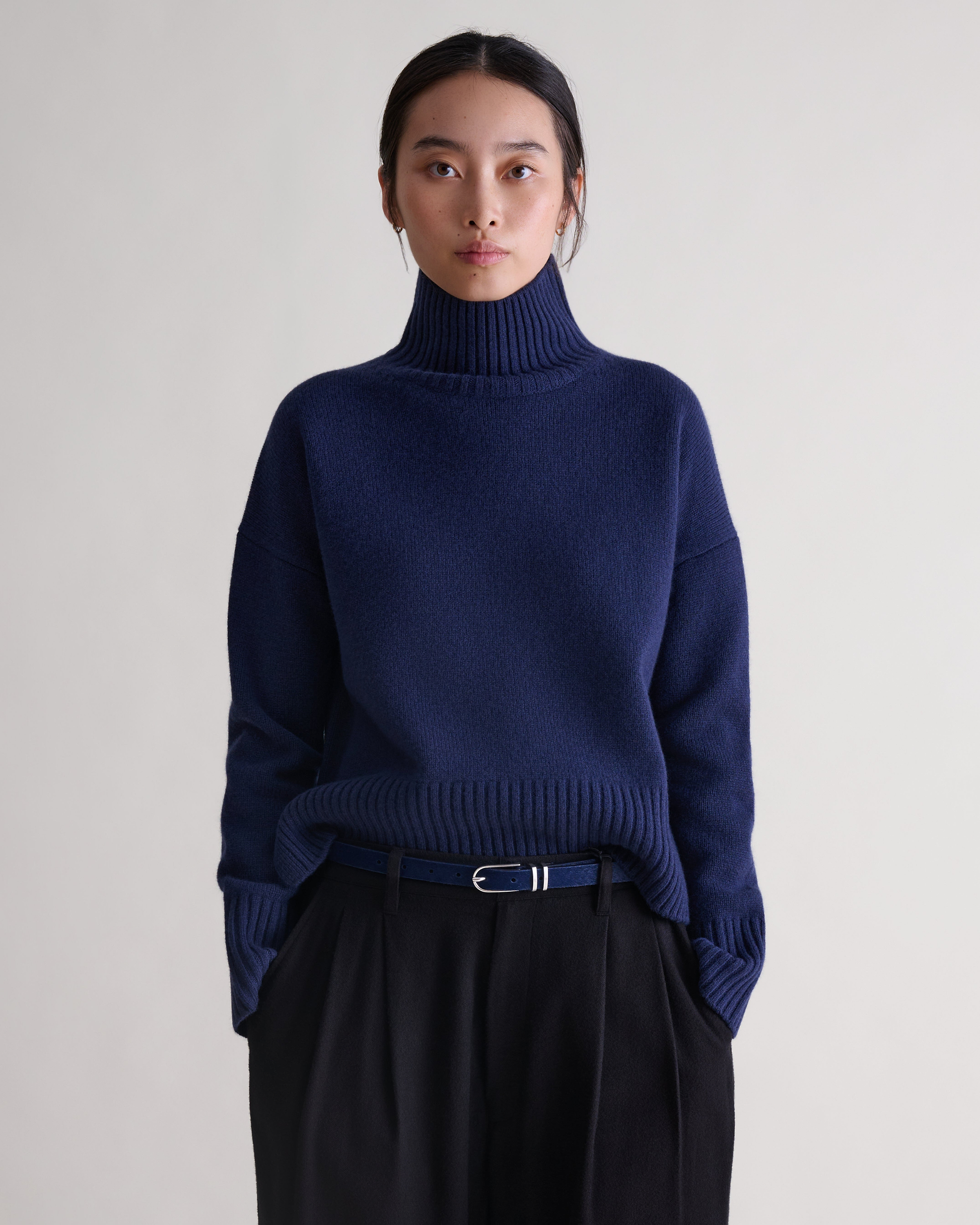 Women's Wool High Neck Jumper - Mood Indigo