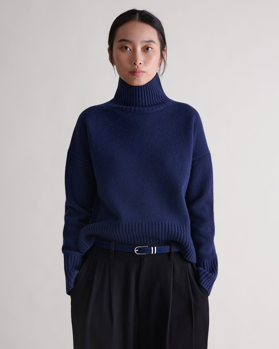 Women's Wool High Neck Jumper - Mood Indigo