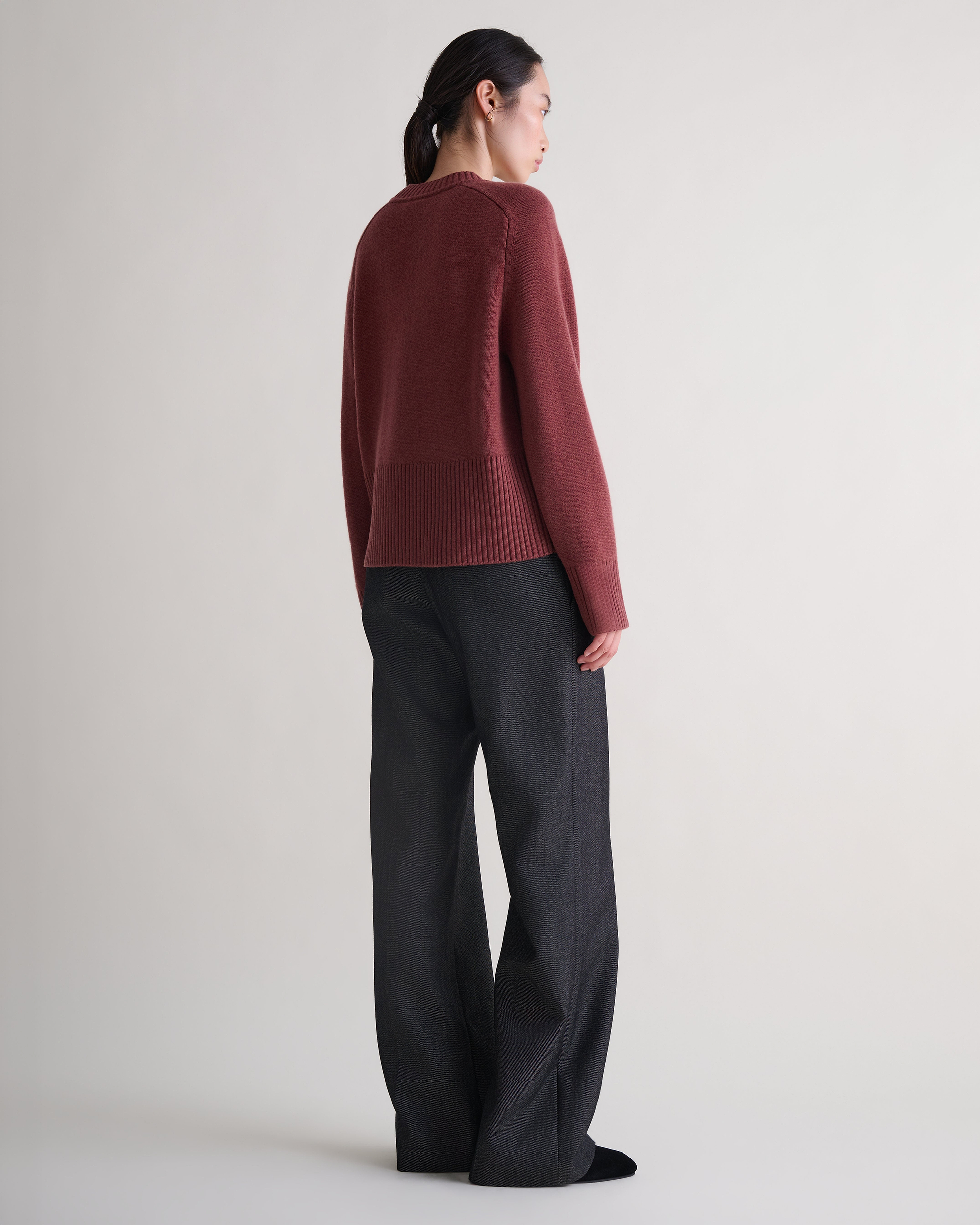 Women's Cashmere Merino Saddle Sleeve Crew Neck Jumper - Deep Clay