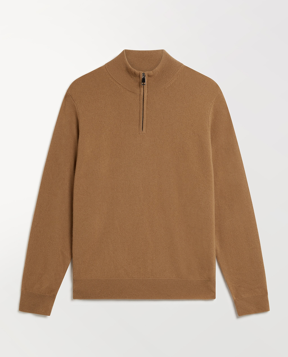 Men's Finest Cashmere 1/4 Zip Jumper - Deep Camel