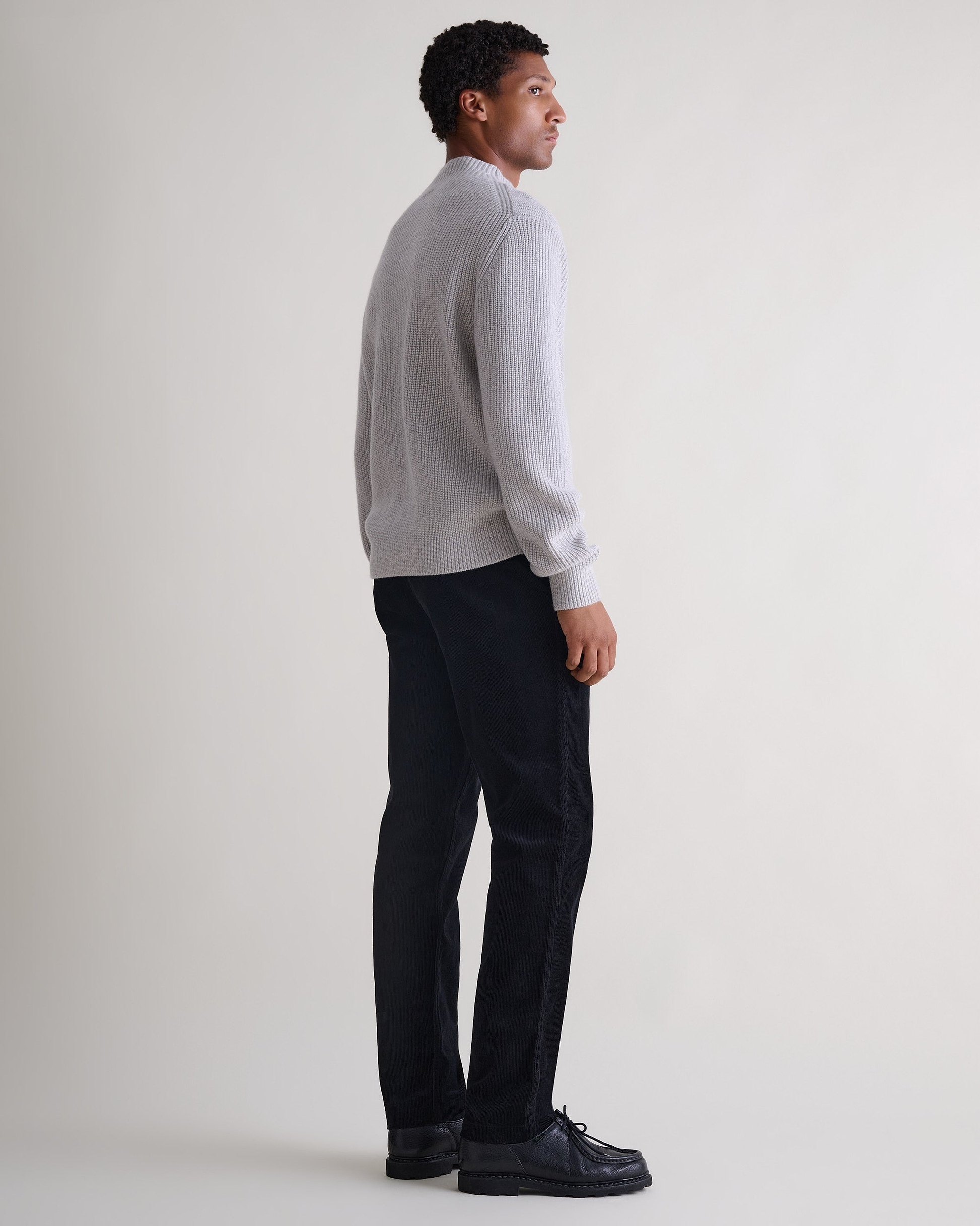 Men's Cashmere Merino Stand Neck Jumper - Travertine Moulinee