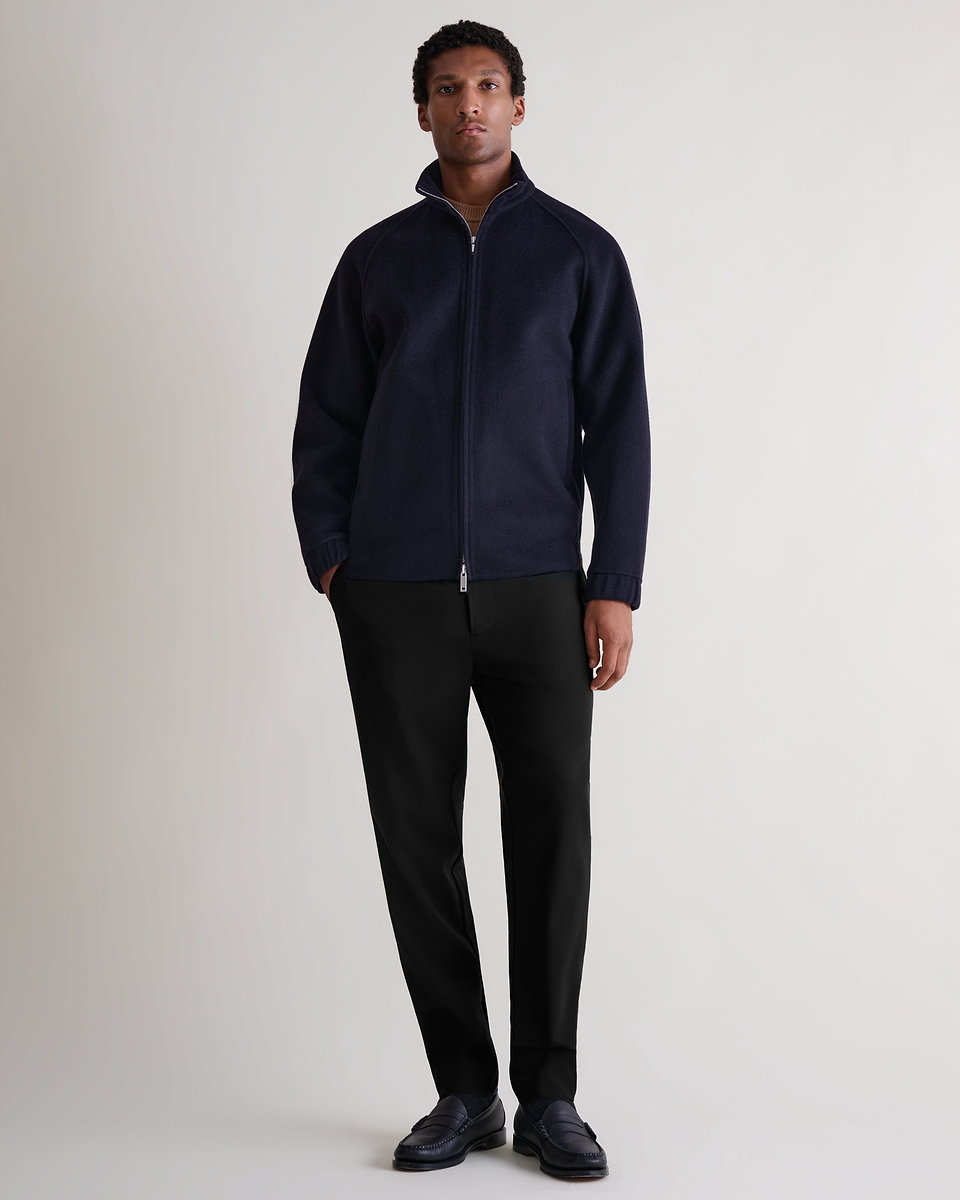 Men's Cashmere Wool Double Faced Bomber Jacket - Navy