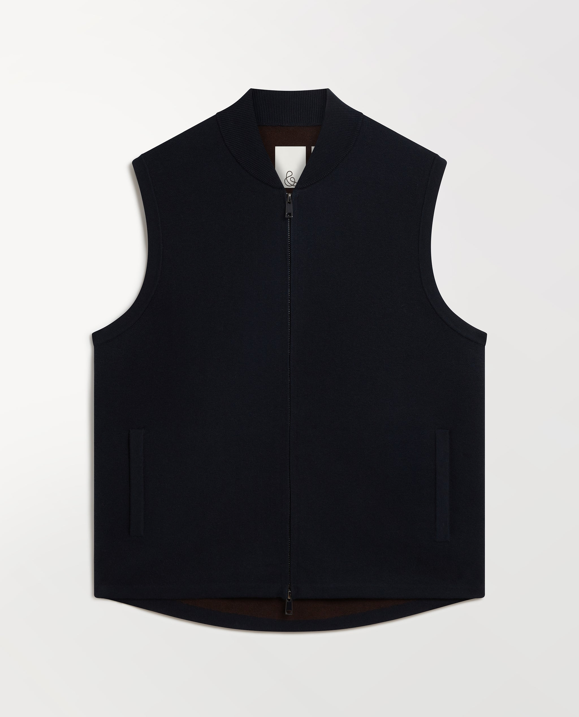Men's Merino Cotton Zip Gilet - Mood Indigo/Walnut