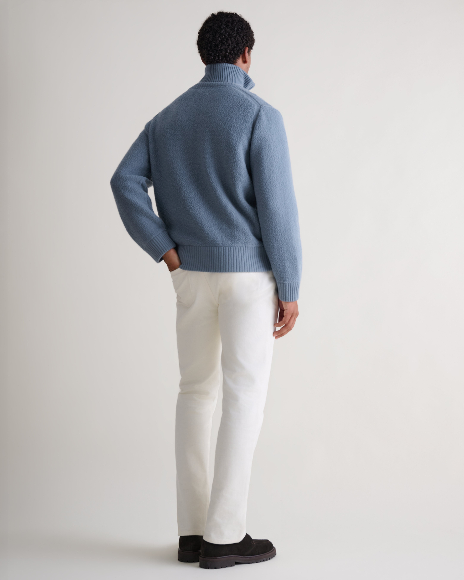 Merino Wool Loop Knit 1/4 Zip Jumper - Steel Blue
