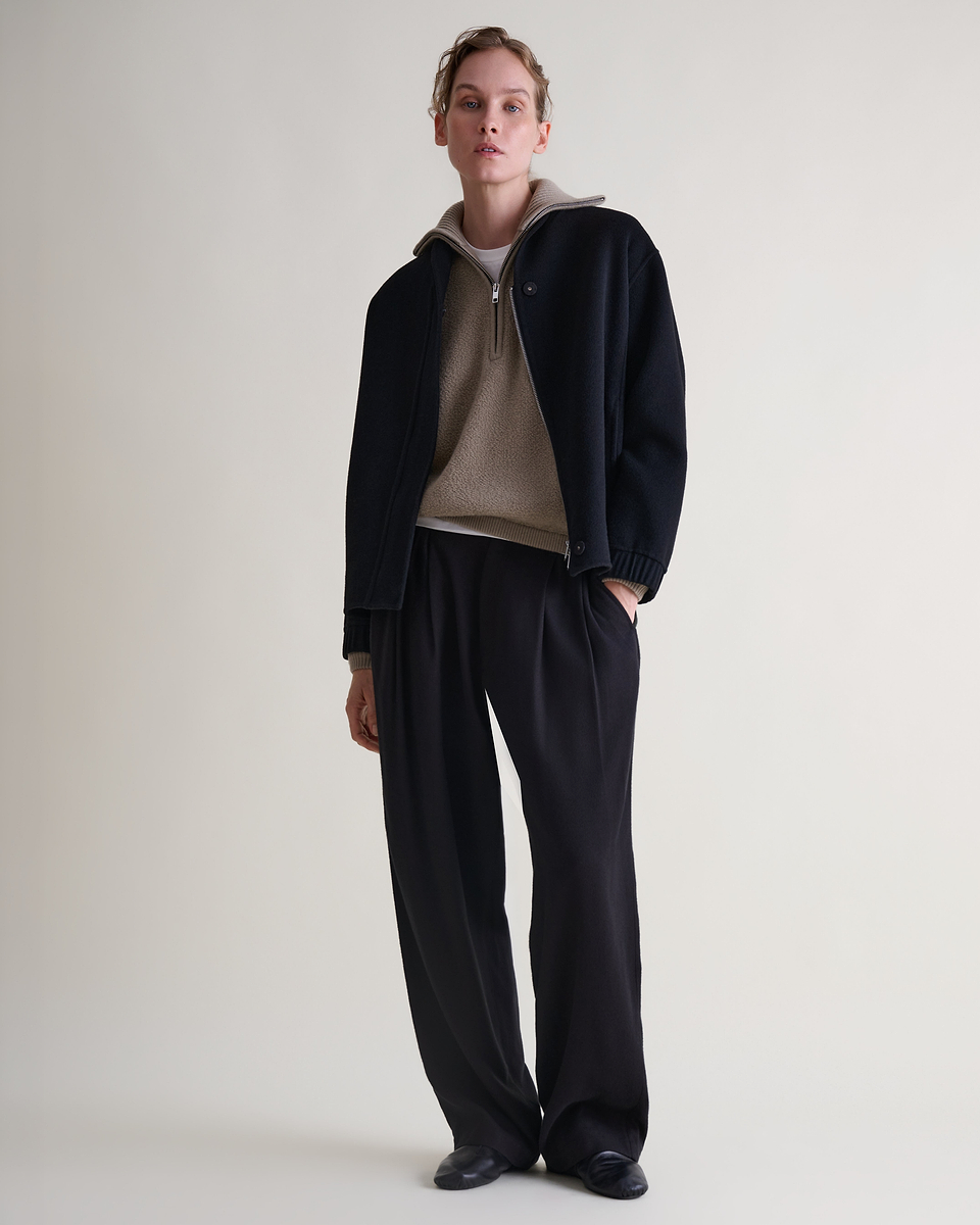 Women's Merino Wool Loop Knit Funnel Neck Jumper - Putty