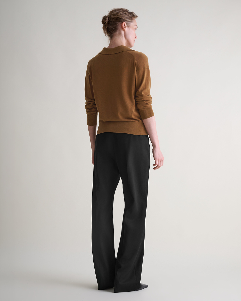 Women's TENCEL™ Cashmere Open Collar Polo - Deep Camel