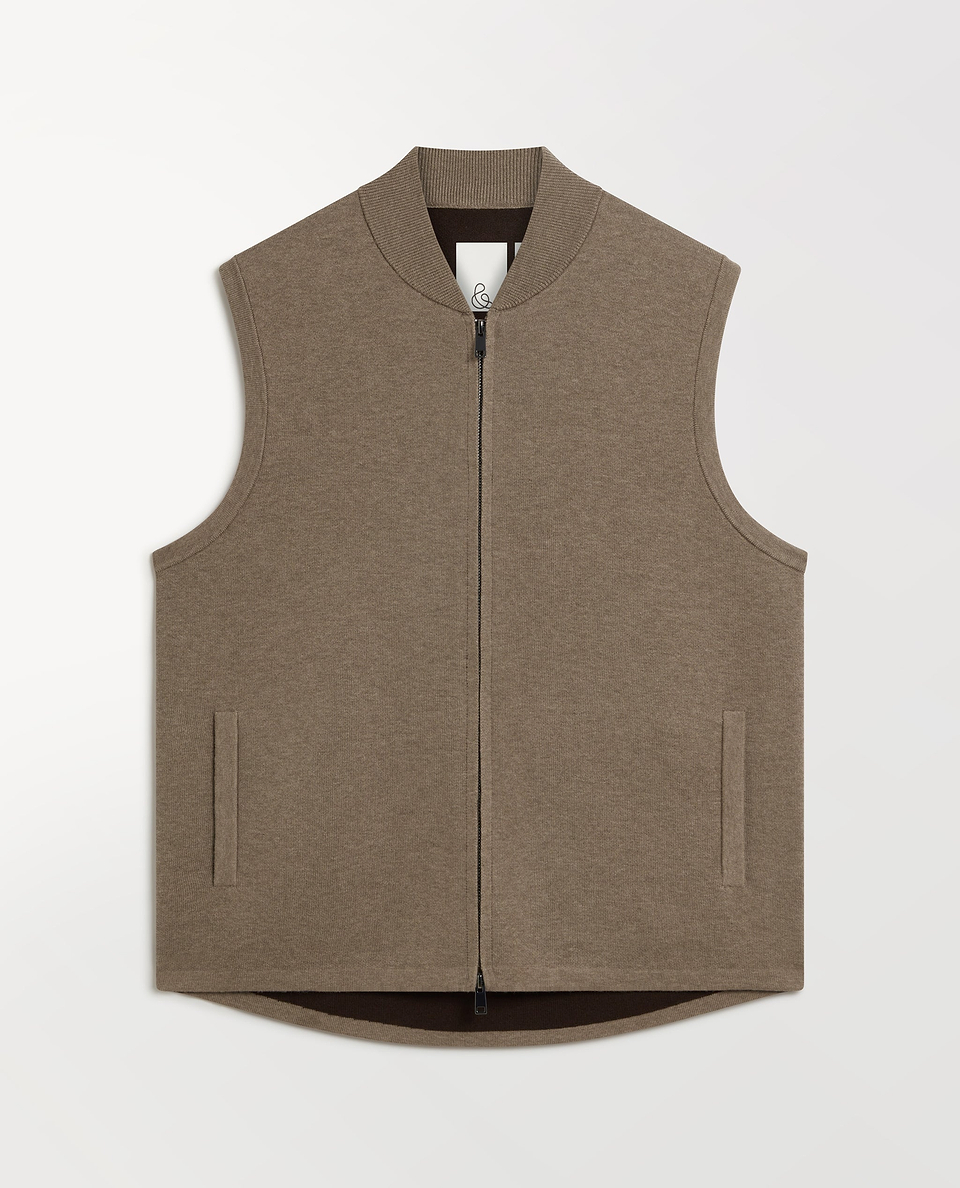 Men's Merino Cotton Zip Gilet - Mole