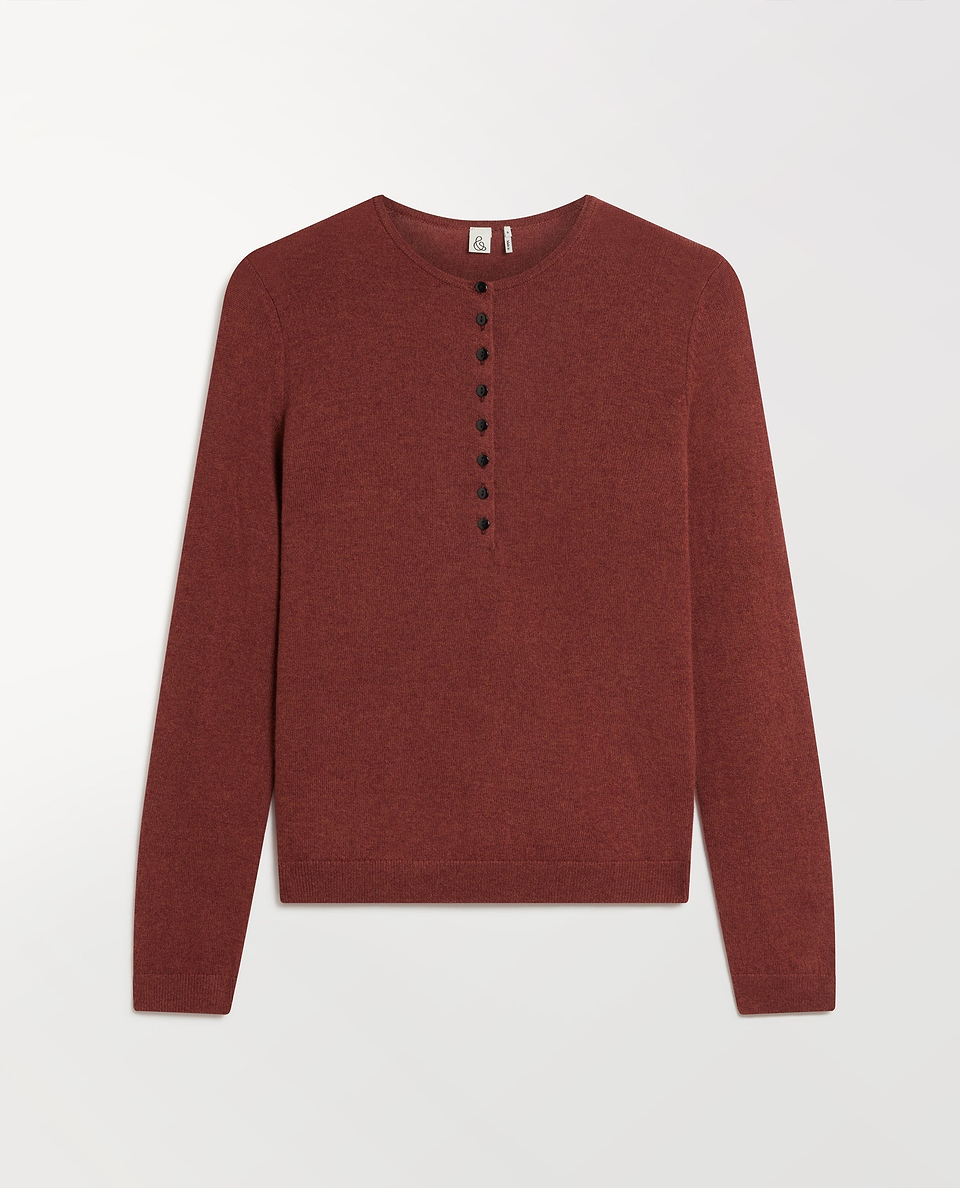 Women's Cashmere Merino Henley Jumper - Deep Clay