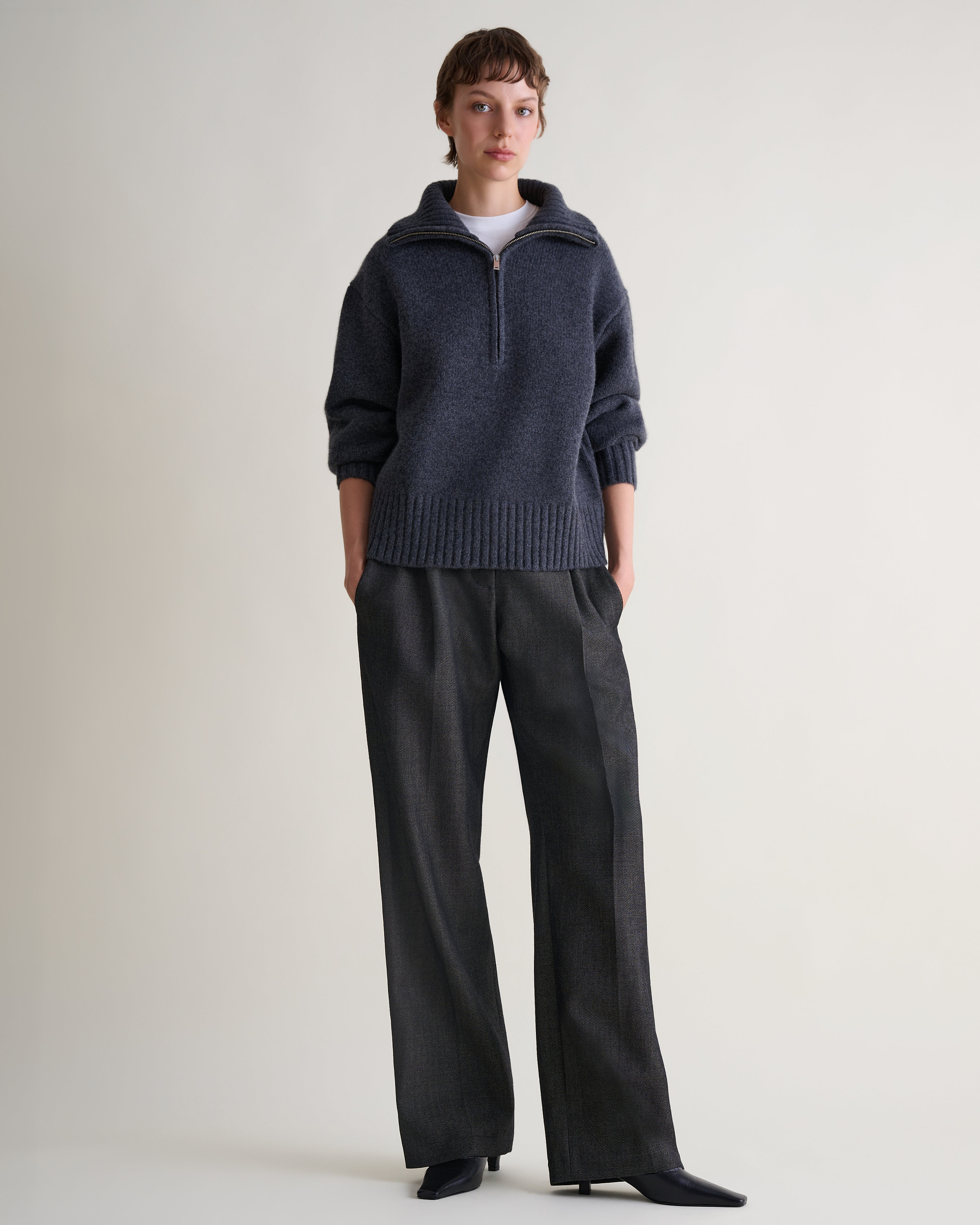 Women's Wool 1/4 Zip Jumper - Charcoal