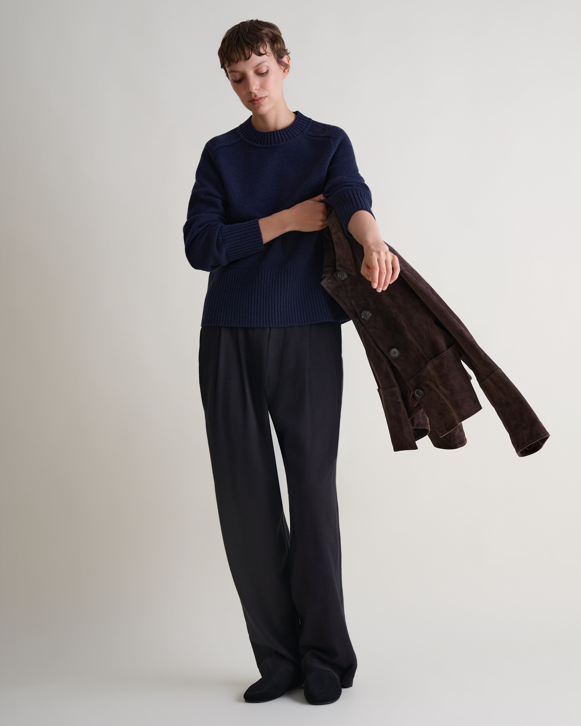 Women's Cashmere Merino Saddle Sleeve Crew Neck Jumper - Mood Indigo