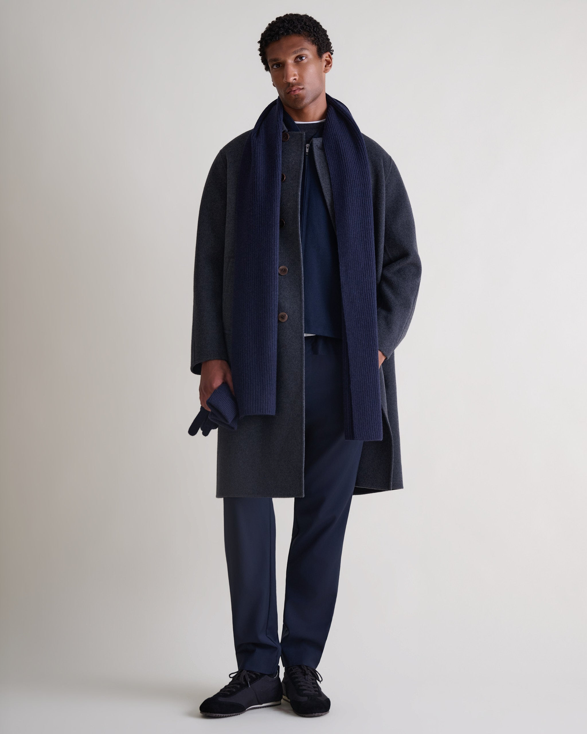 Men's Cashmere Wool Double Faced Wool Car Coat - Charcoal