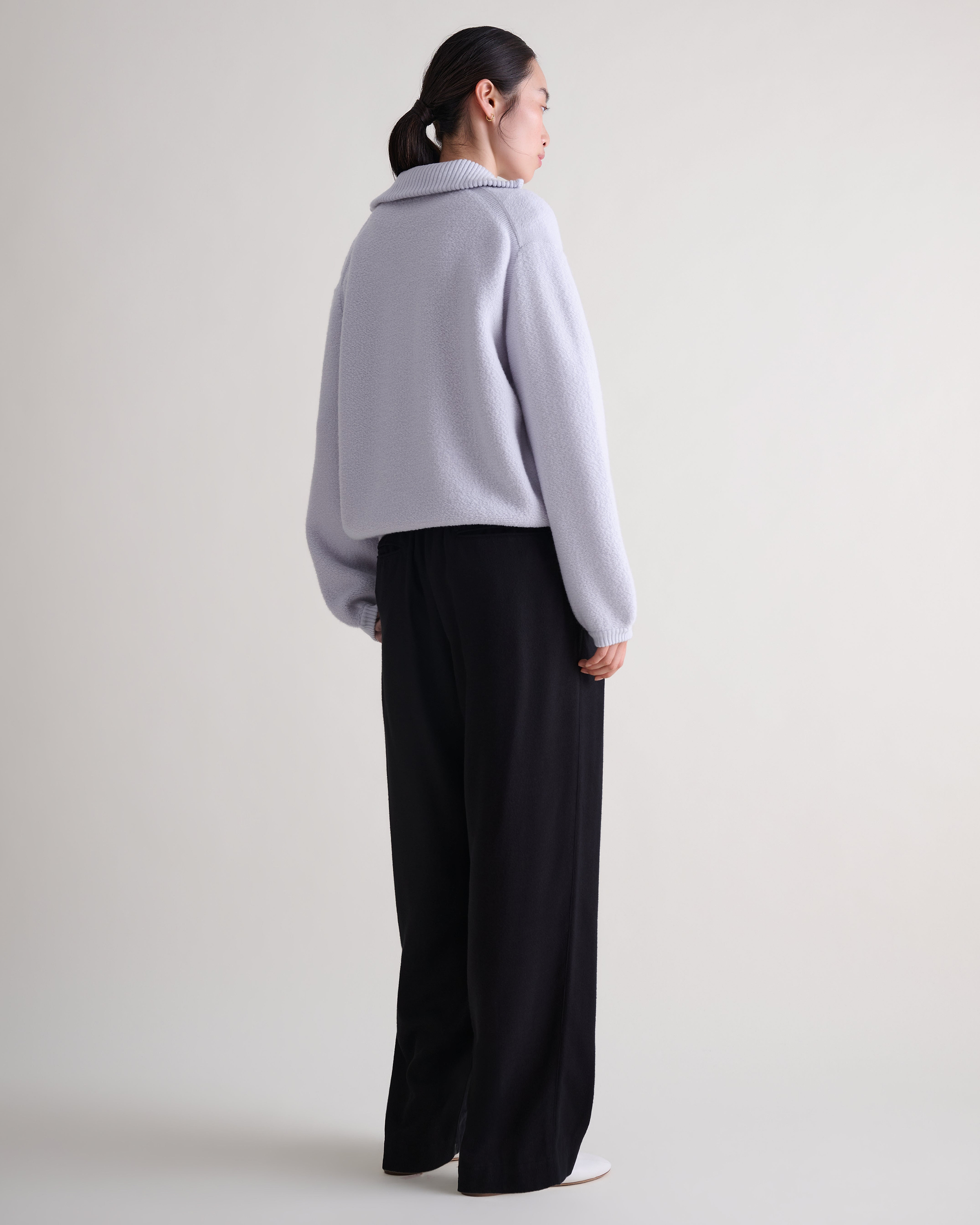 Women's Merino Wool Loop Knit Funnel Neck Jumper - Ice Blue