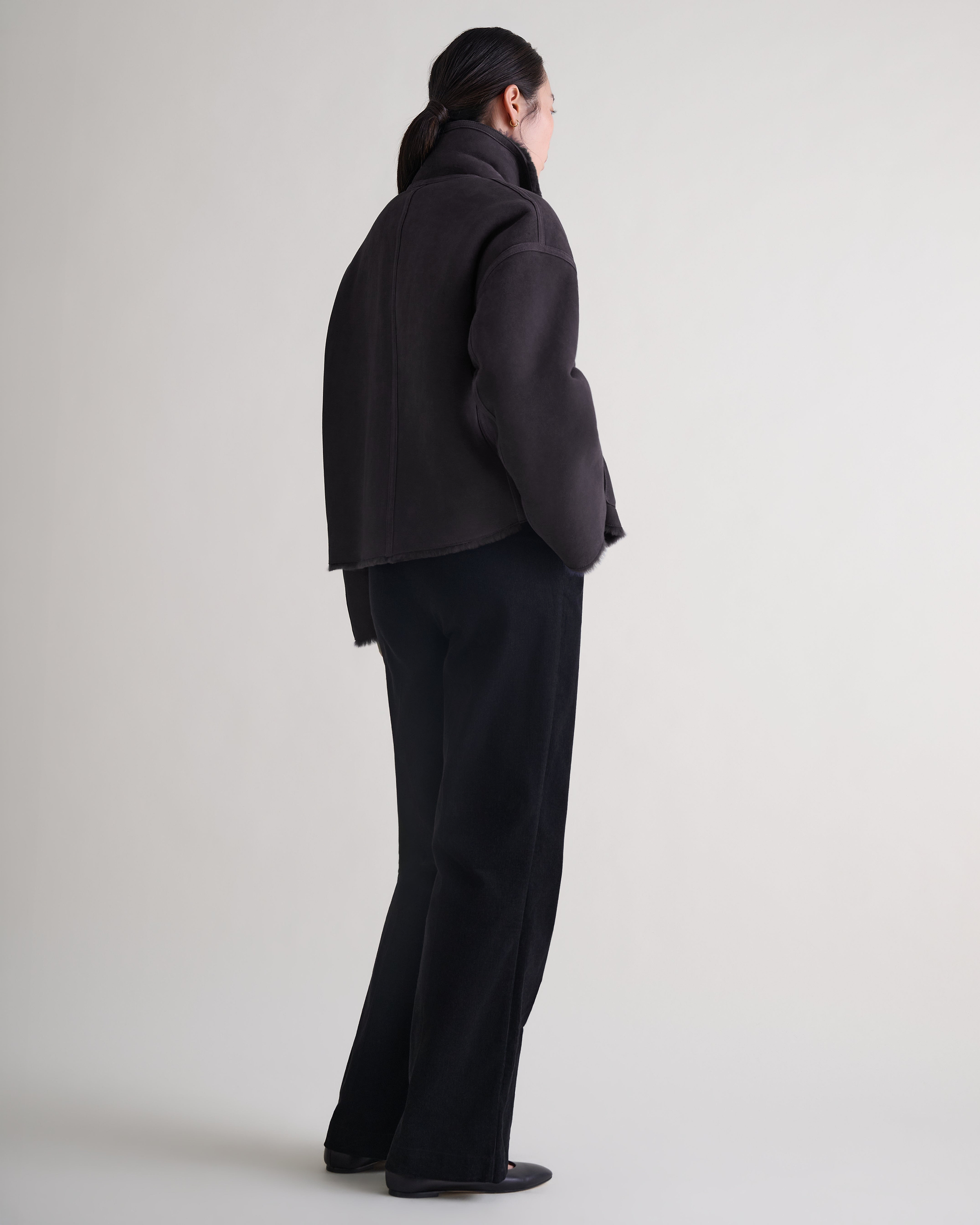 Women's Reversible Shearling Funnel Neck Jacket - Espresso