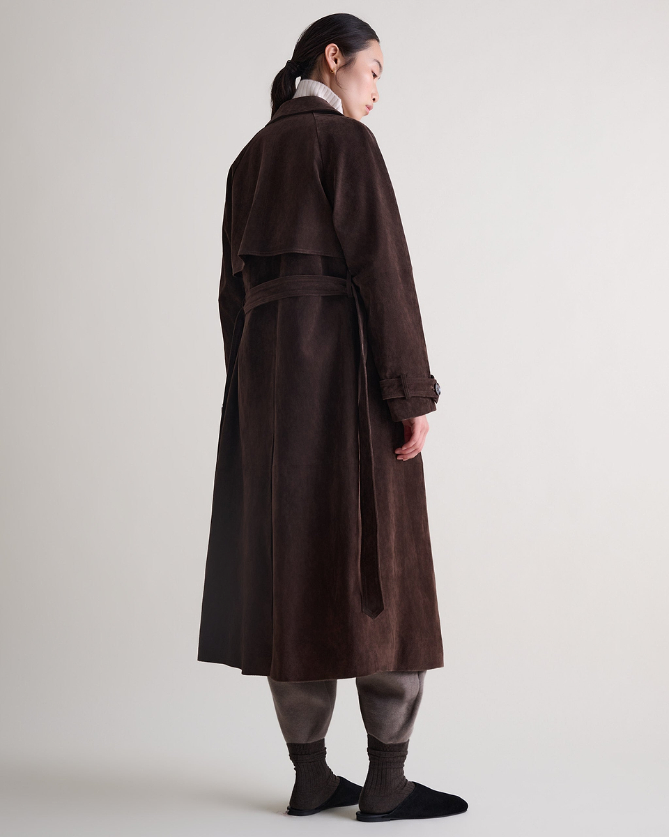Suede Trench Coat - Chocolate