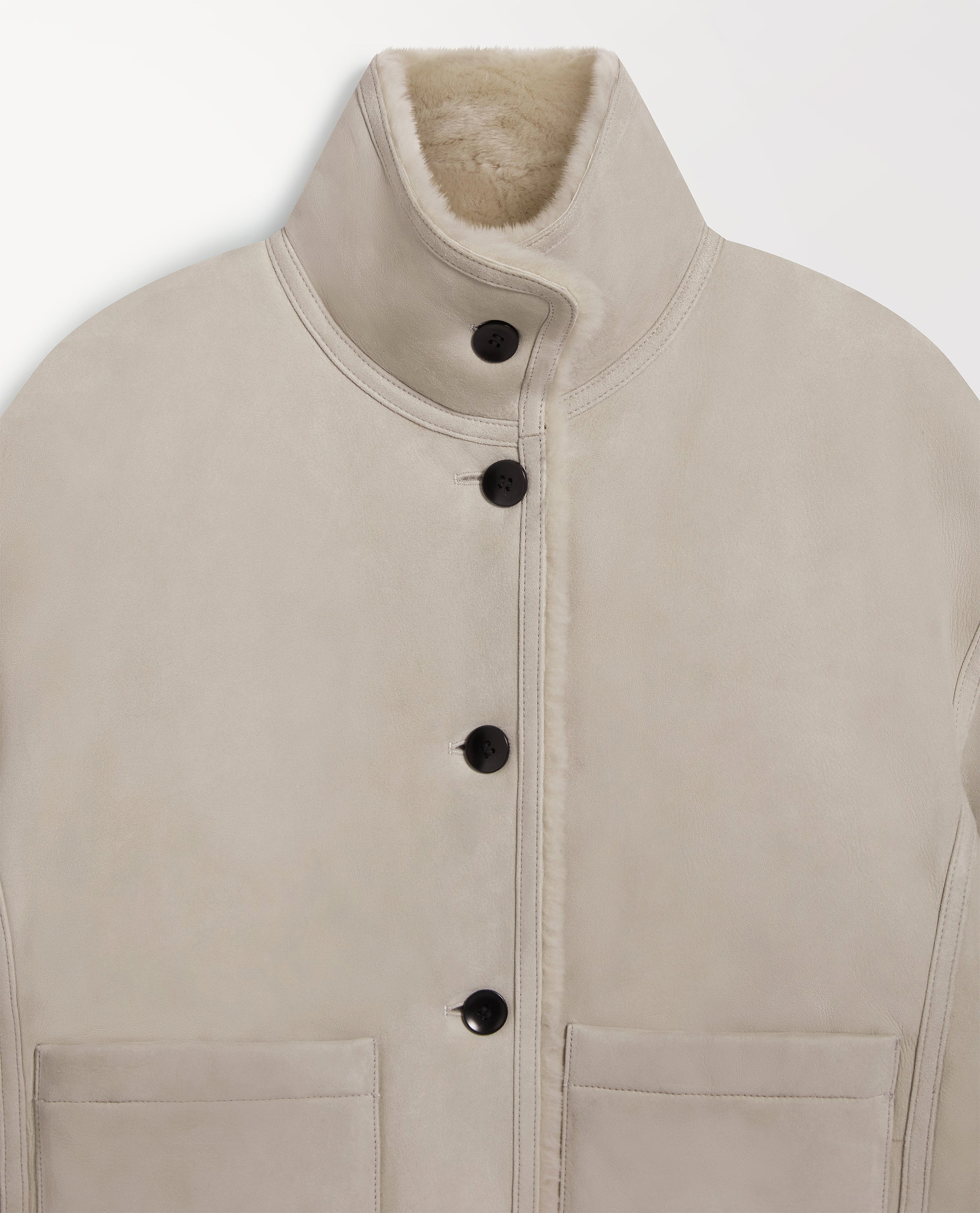 Women's Reversible Shearling Funnel Neck Jacket - Bone