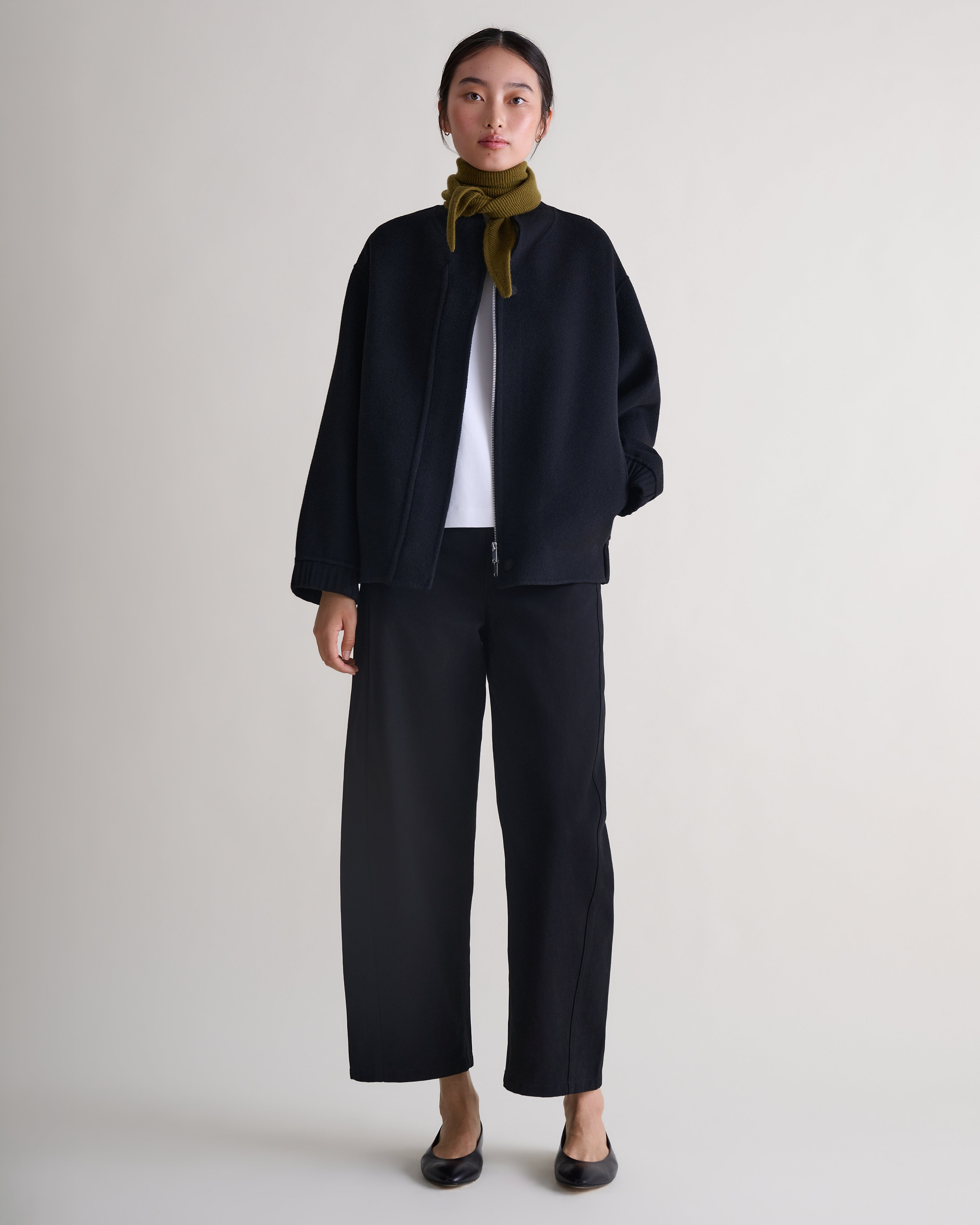 Women's Cashmere Wool Double Faced Bomber Jacket - Black