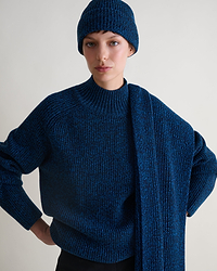 Women's Cashmere Merino Ribbed Knit Beanie - Mood Indigo Moulinee