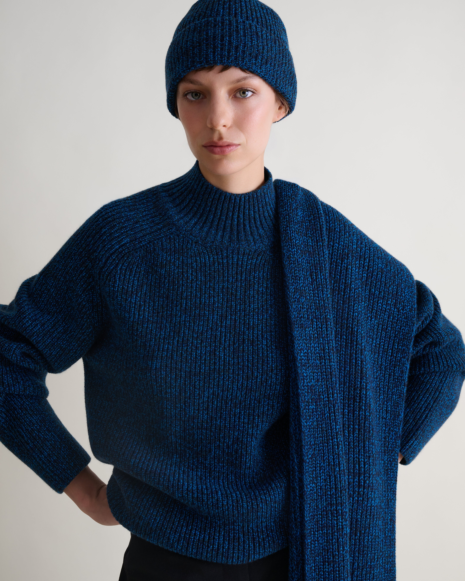 Cashmere Merino Twisted Fringe Wrap - Mood Indigo Moulinee