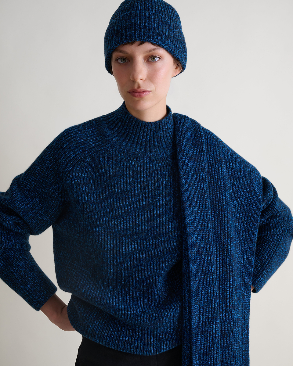 Cashmere Merino Twisted Fringe Wrap - Mood Indigo Mouline