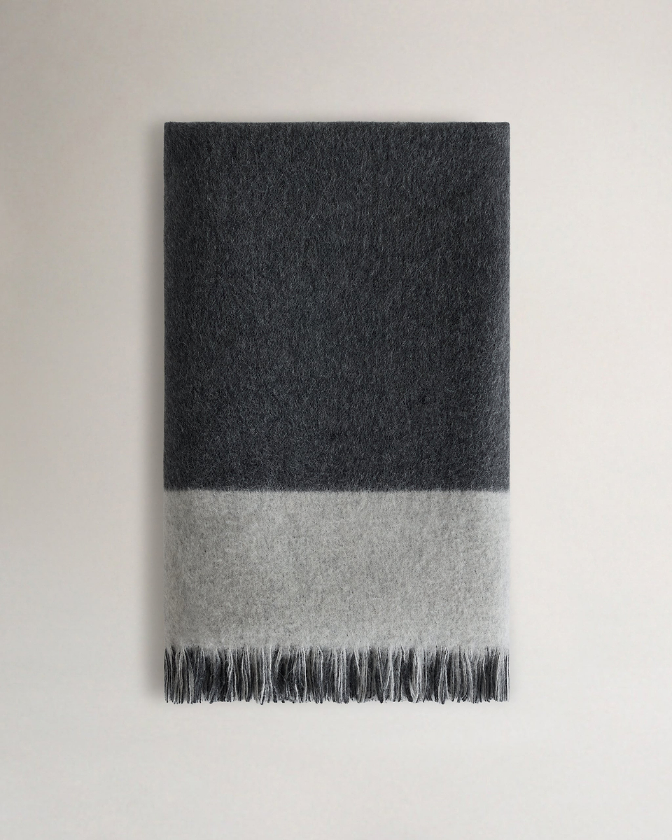 Image 3 of 4 showing Large Peruvian Alpaca Double Faced Throw - Ecru Graphite