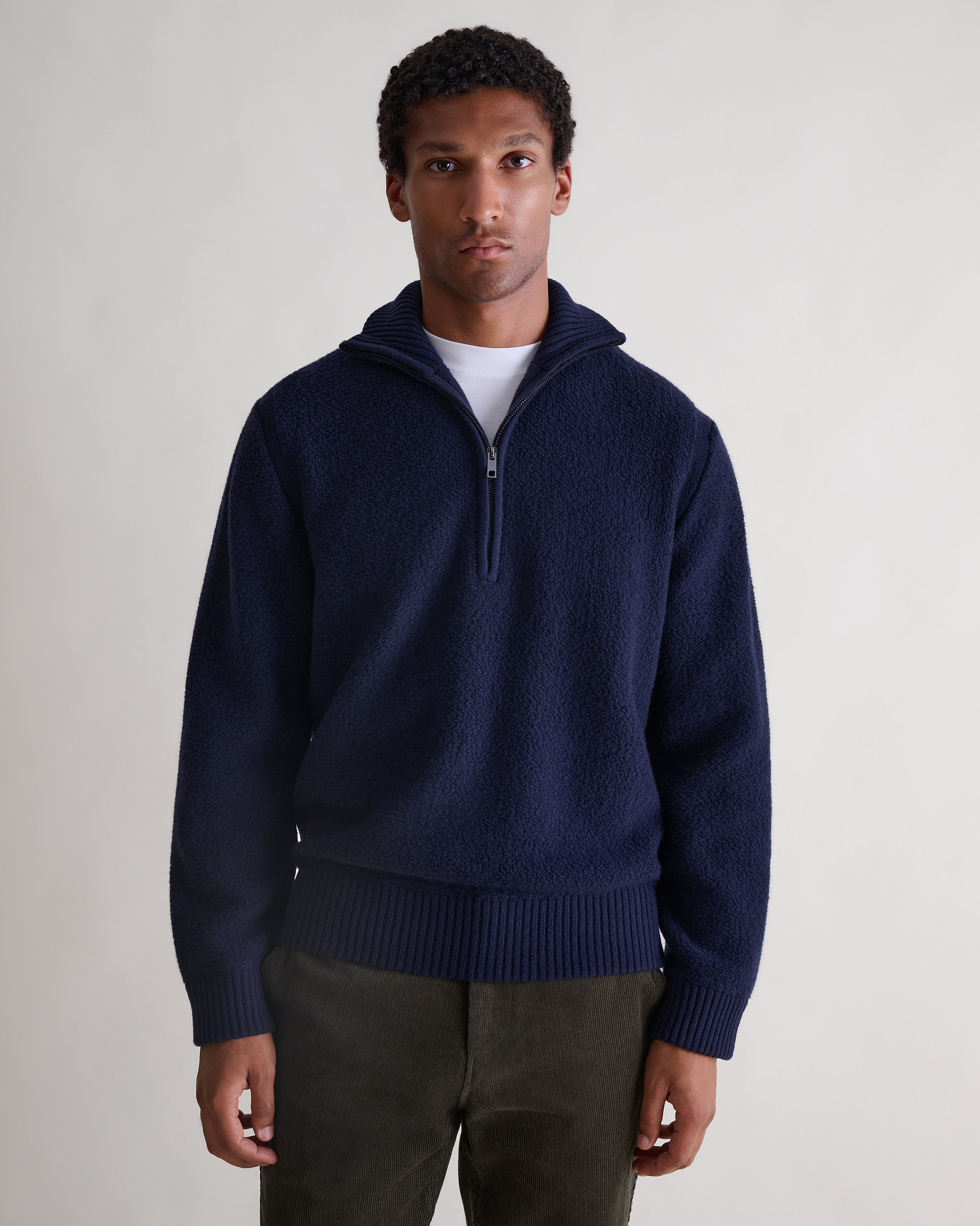 Merino Wool Loop Knit 1/4 Zip Jumper - Mood Indigo
