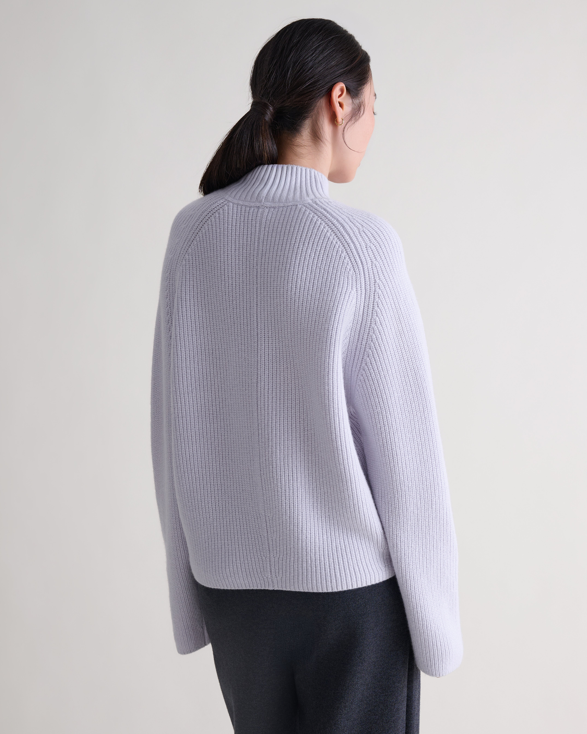 Women's Cashmere Merino Ribbed High Neck Jumper - Ice Blue