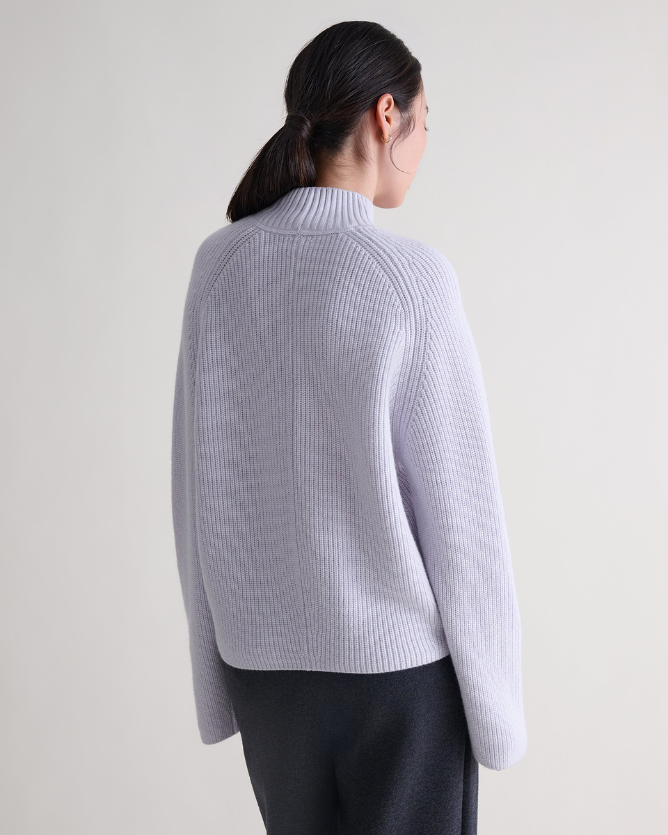 Women's Cashmere Merino Ribbed High Neck Jumper - Ice Blue