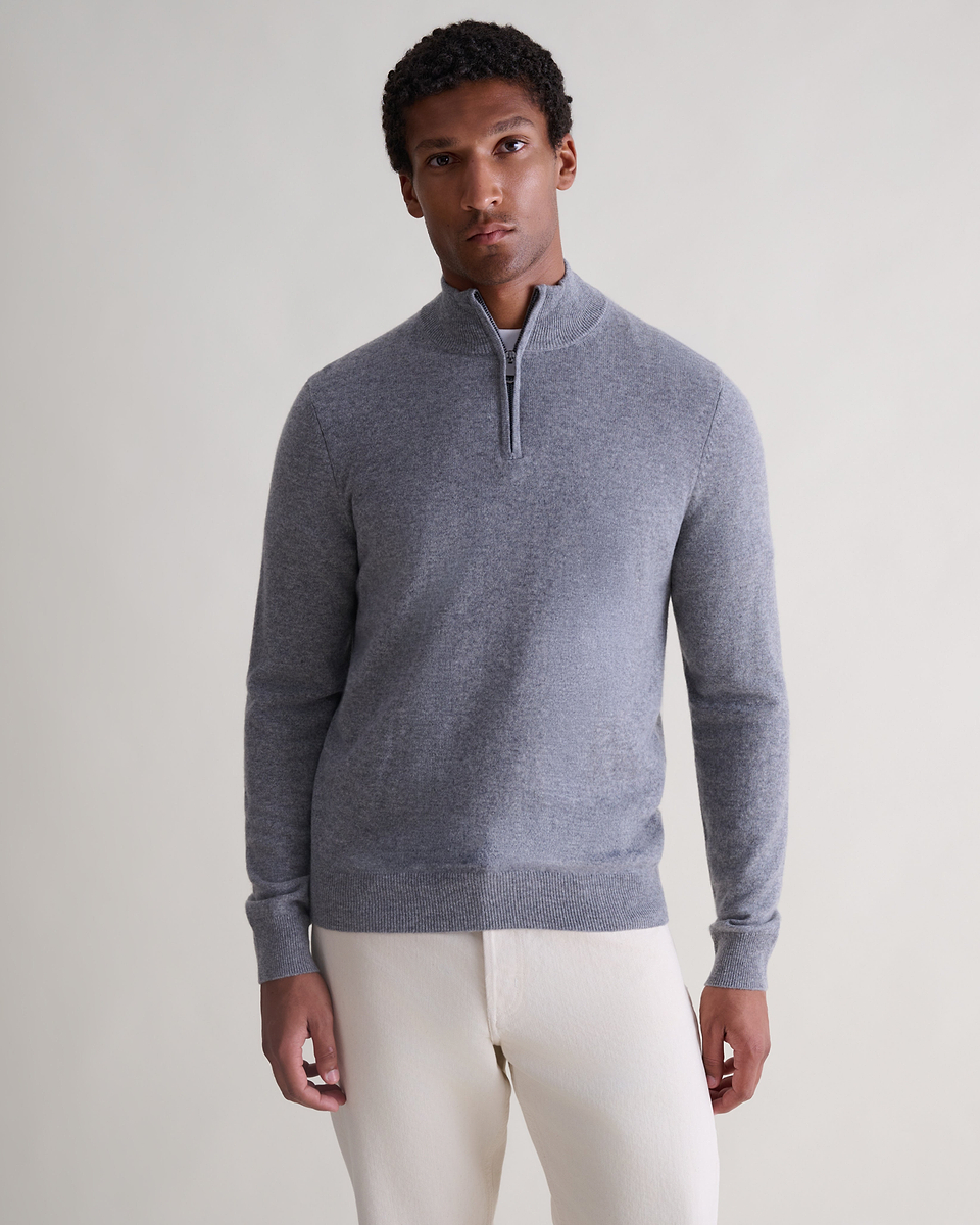 Men's Finest Cashmere 1/4 Zip Jumper - Mid Grey