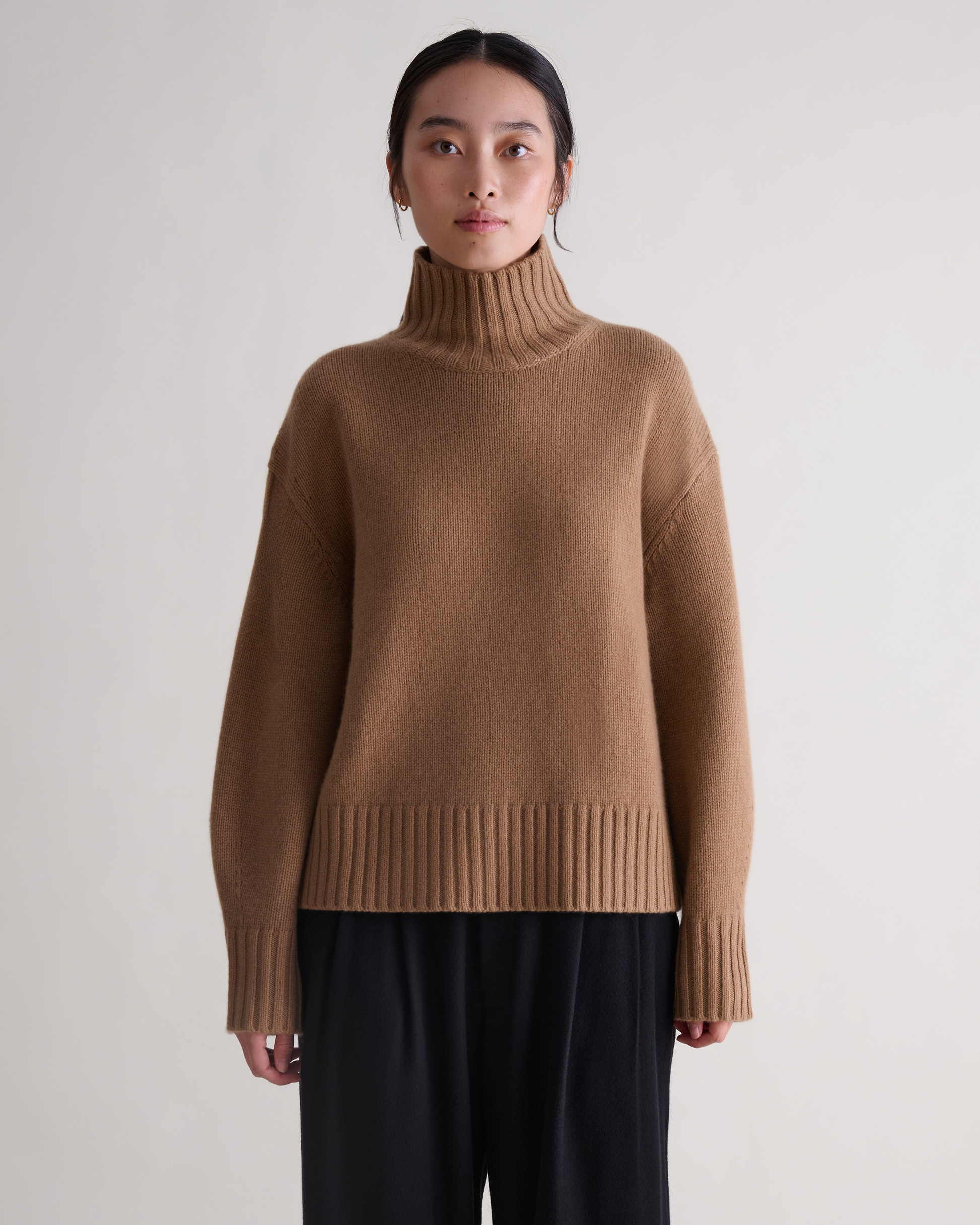 Women's Finest Cashmere High Neck Jumper - Deep Camel