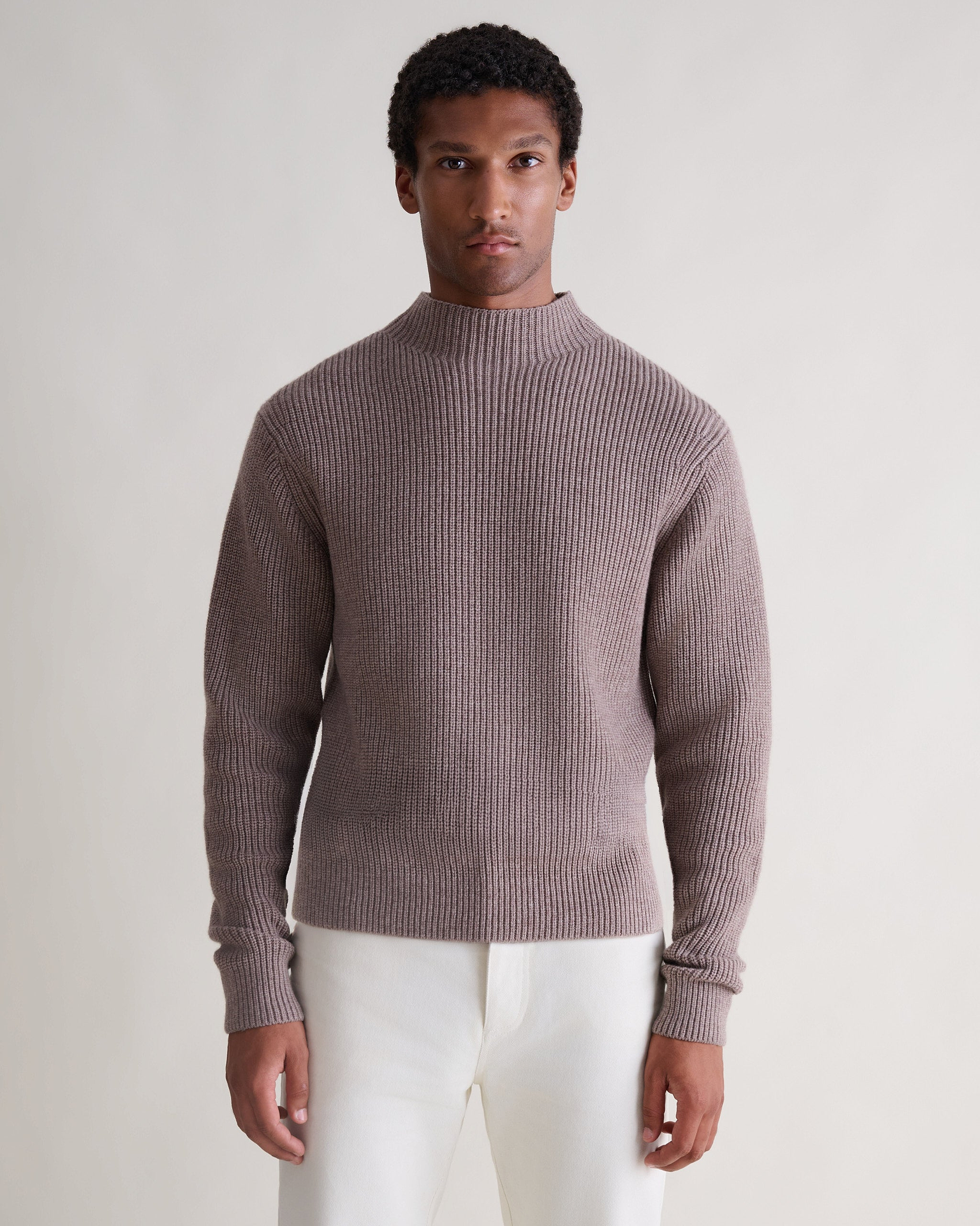 Men's Cashmere Merino Stand Neck Jumper - Toast