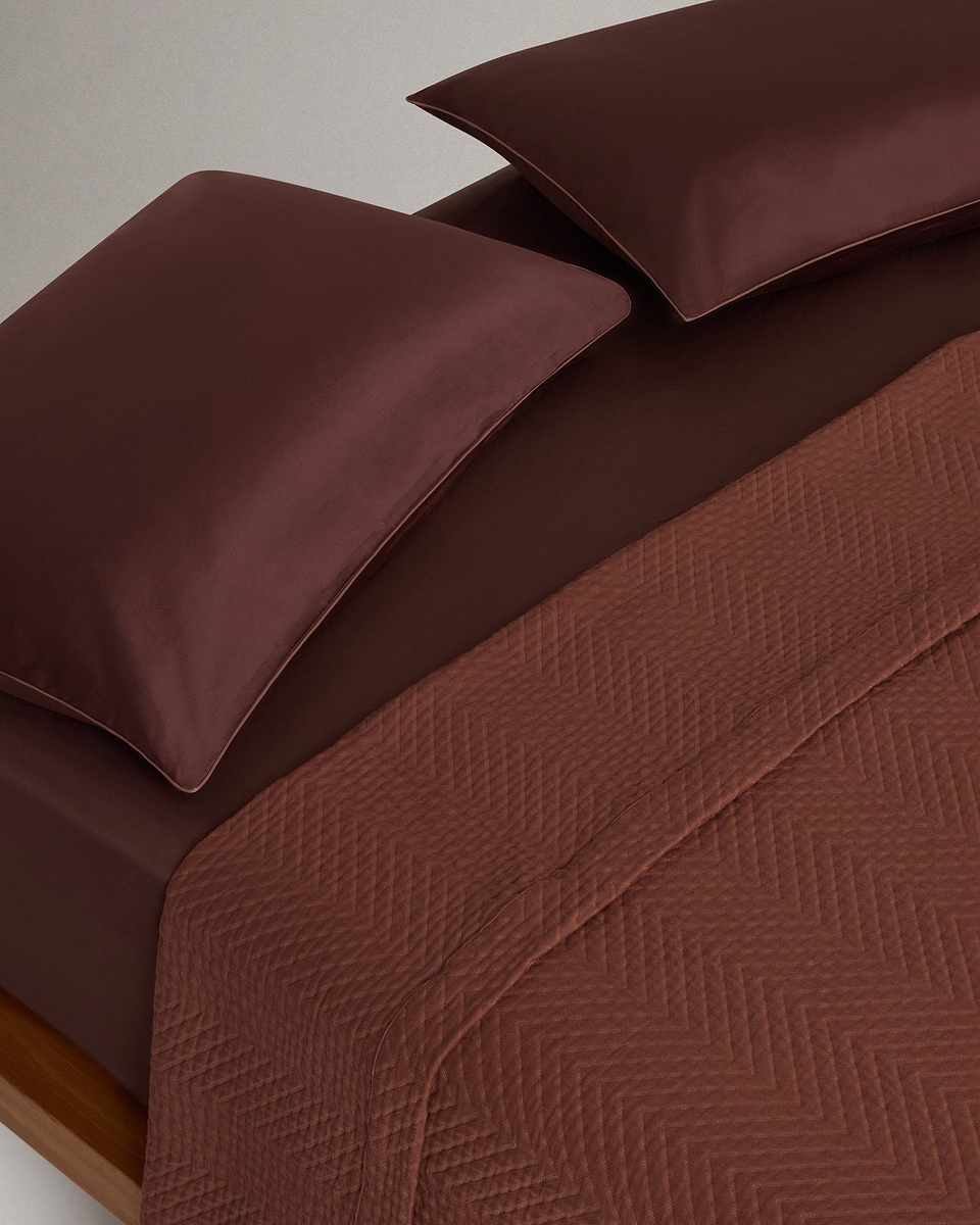 Image 3 of 5 showing Organic Cotton Herringbone Bedspread - Cinnamon