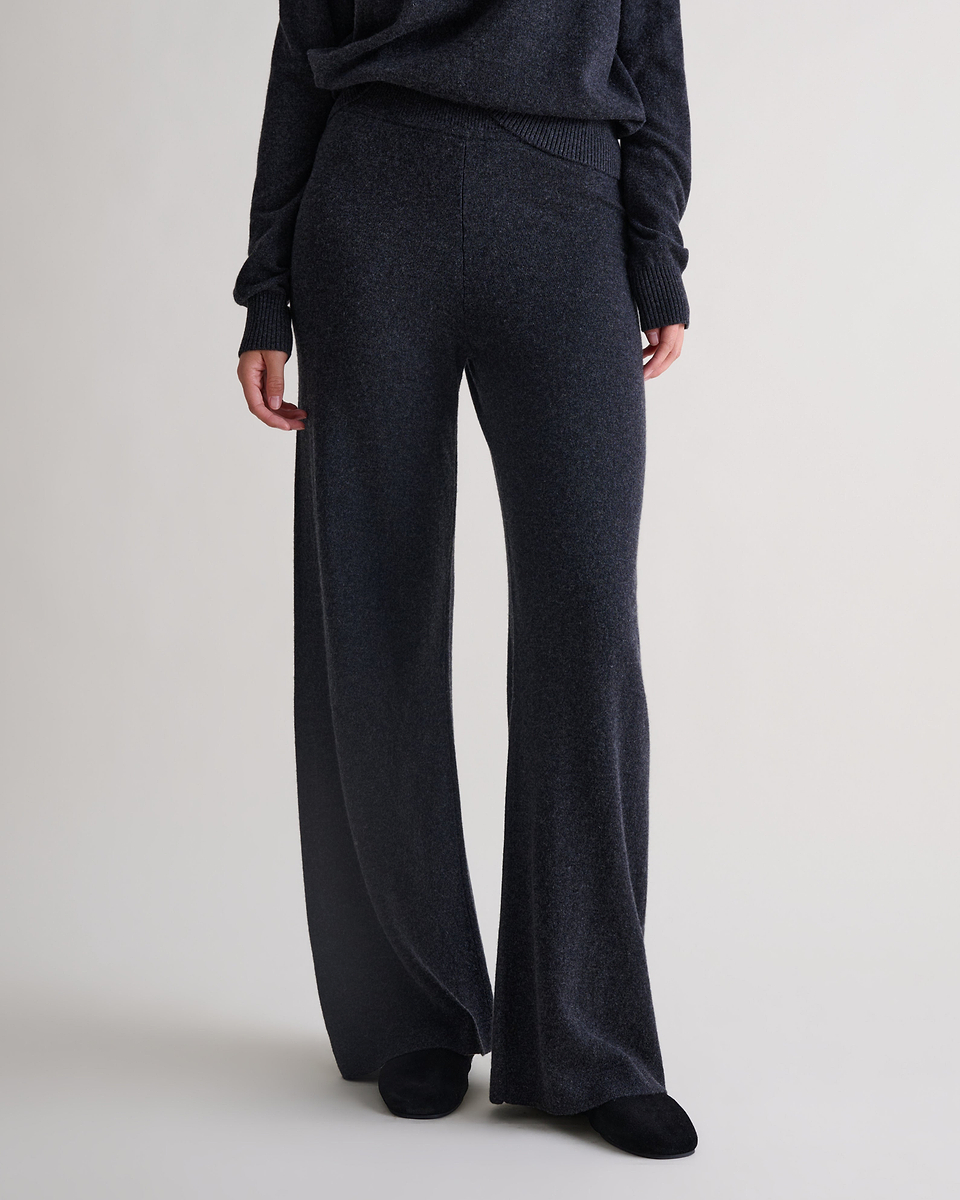 Women's Finest Cashmere Wide-Leg Trousers - Charcoal