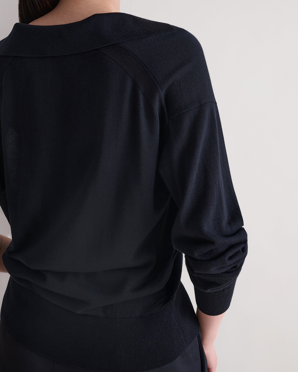 Women's TENCEL™ Cashmere Open Collar Polo - Black