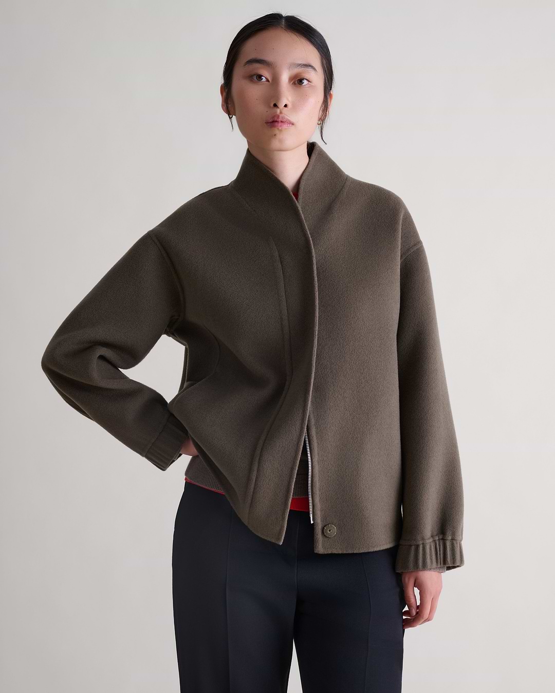 Women's Cashmere Wool Double Faced Bomber Jacket - Loam