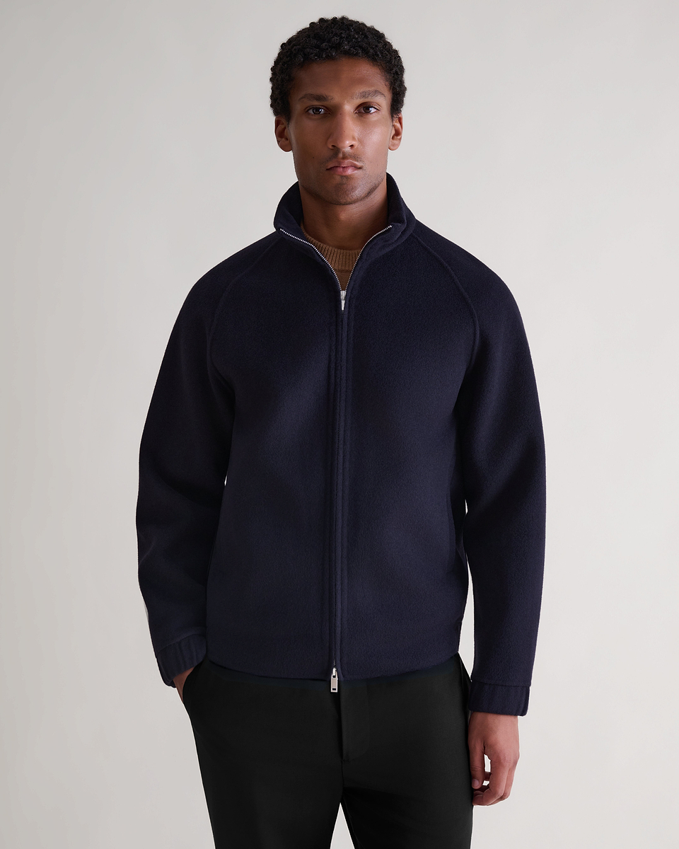 Men's Cashmere Wool Double Faced Bomber Jacket - Navy