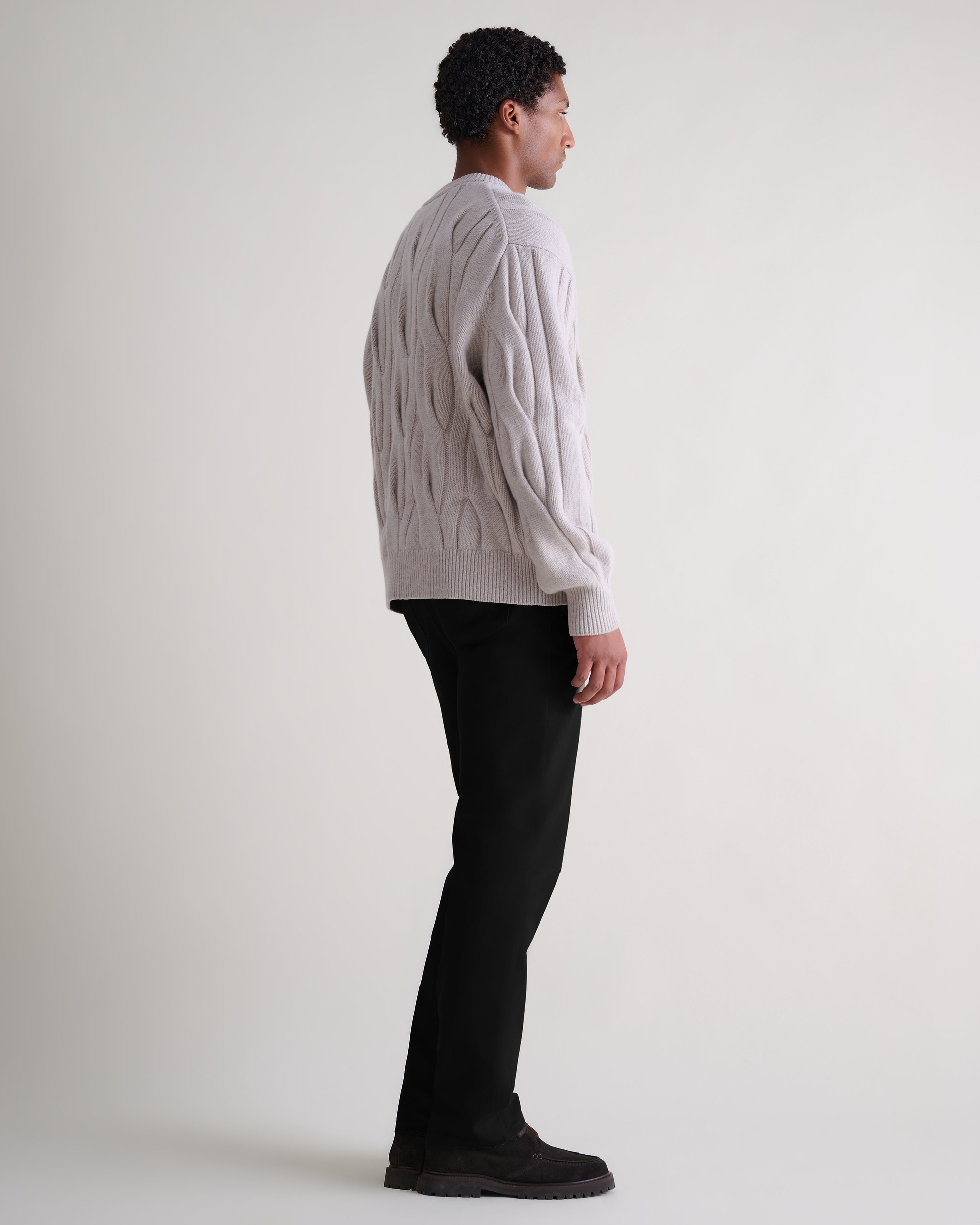 Lambswool Cable Knit Crew Neck Jumper - Bone