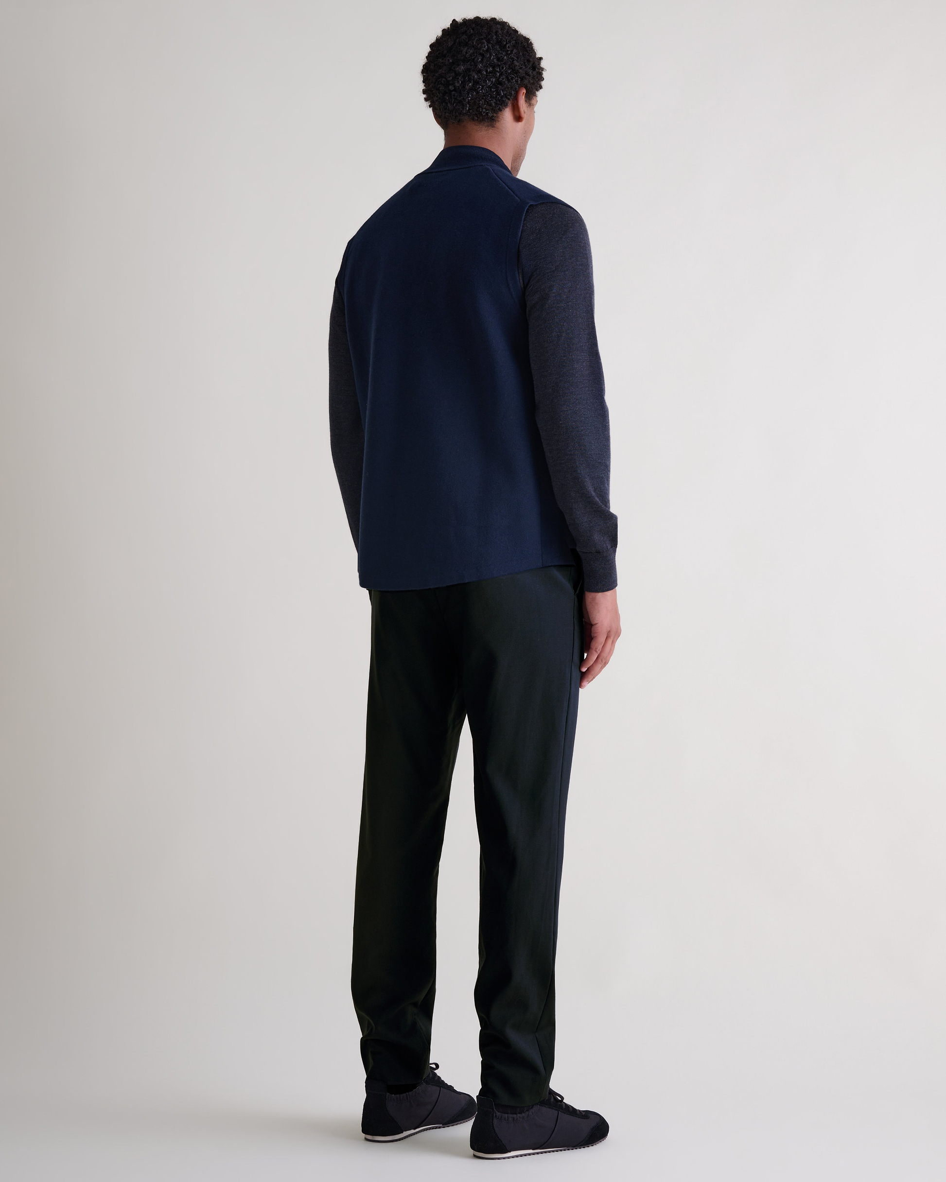 Men's Merino Cotton Zip Gilet - Mood Indigo/Walnut