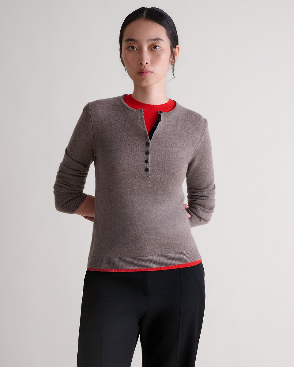 Women's Cashmere Merino Henley Jumper - Mole