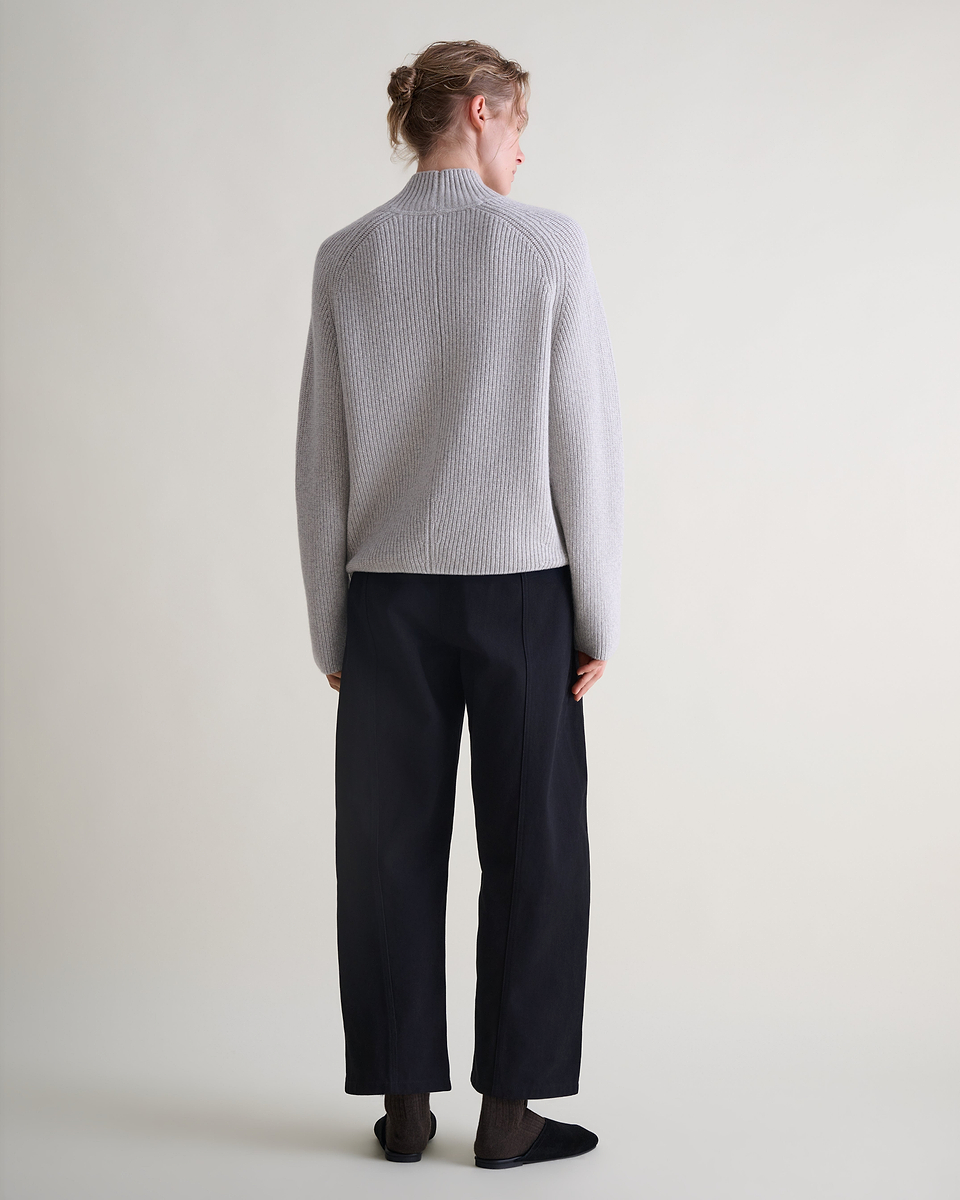 Women's Cashmere Merino Ribbed High Neck Jumper - Travertine Moulinee