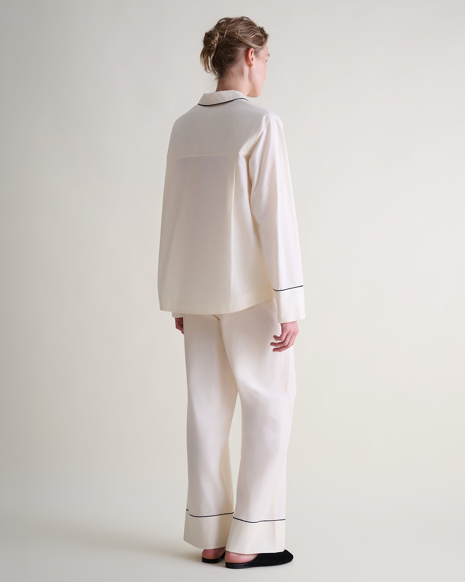 Women's Silk Cotton Pyjama Set - Buttermilk/Black