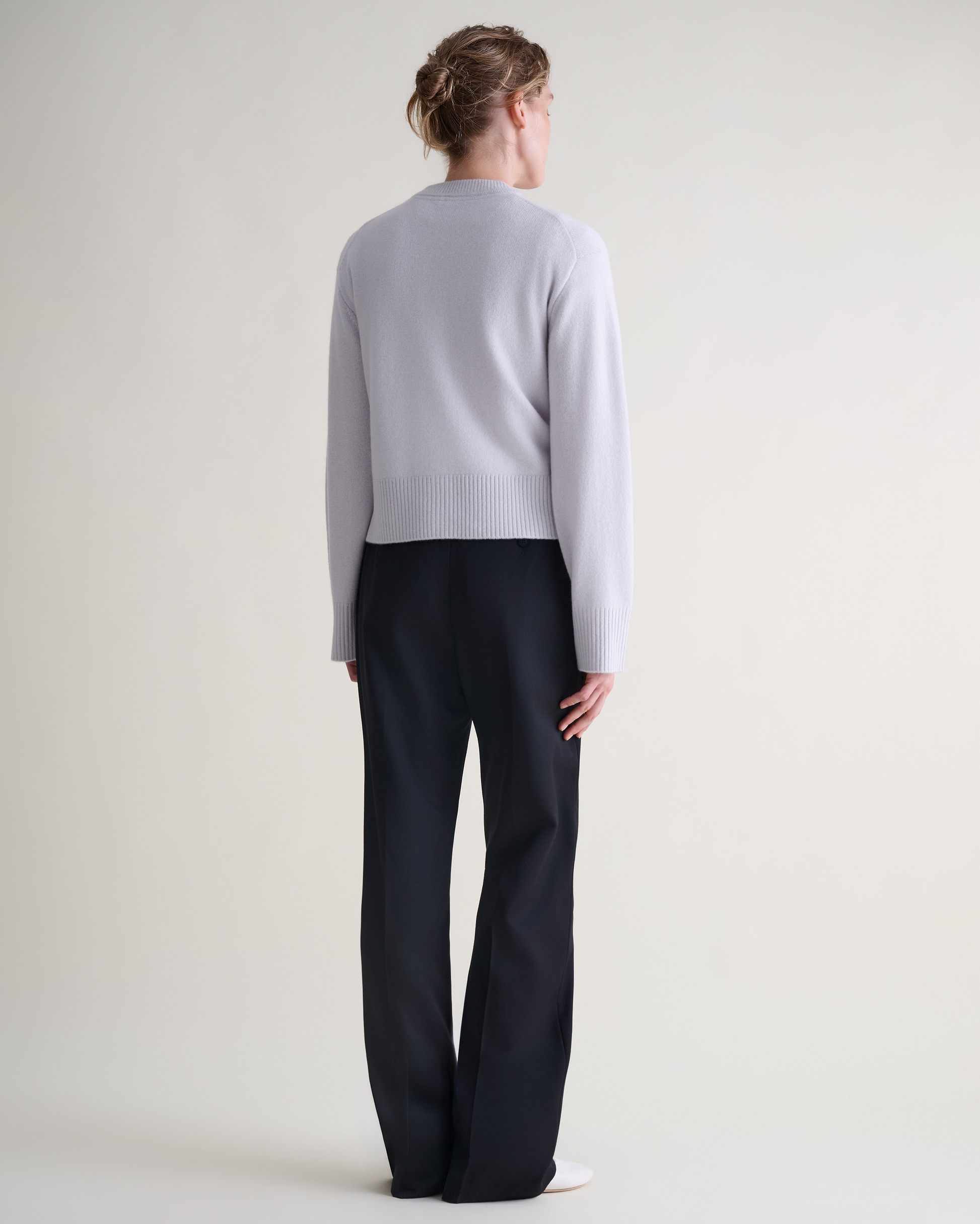 Women's Wool Crew Neck Cardigan - Ice Blue