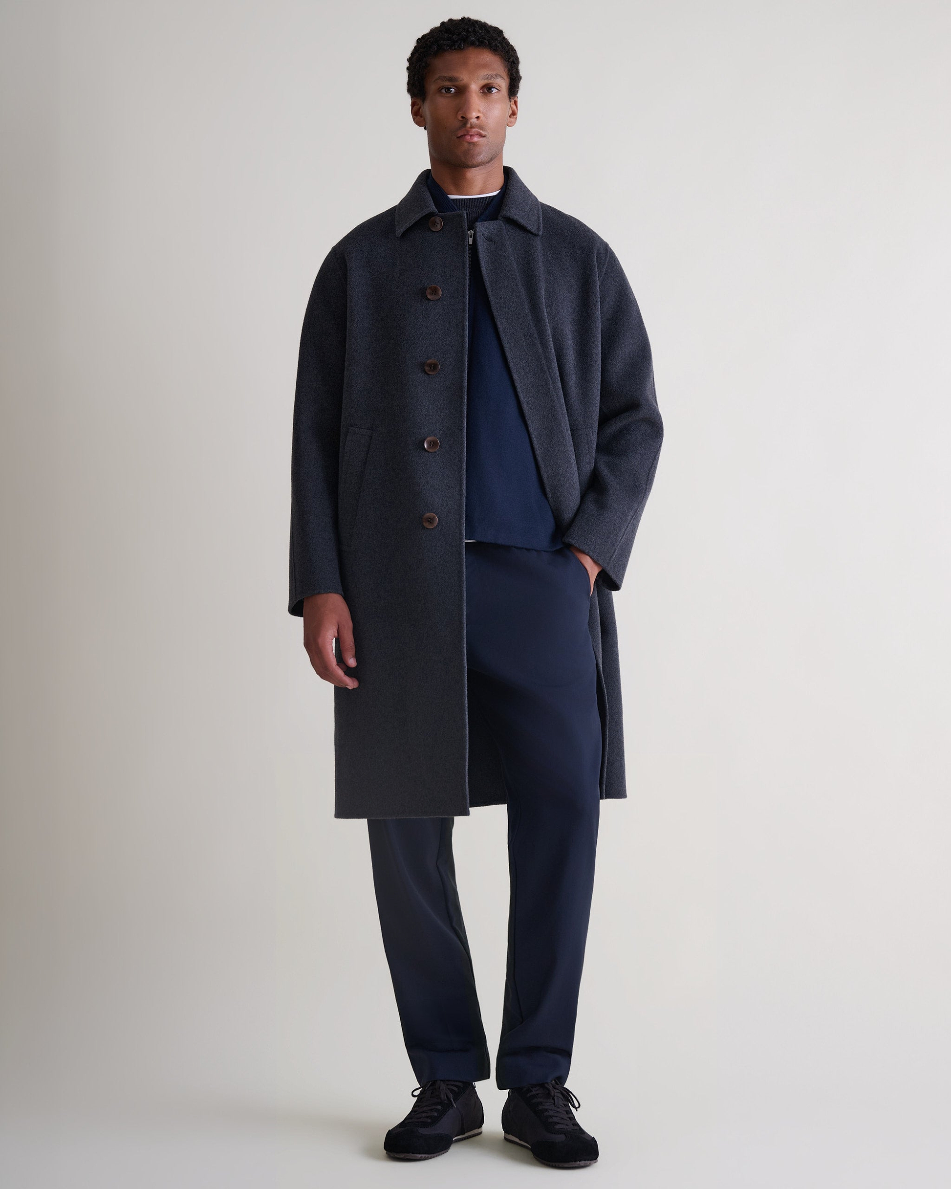 Men's Cashmere Wool Double Faced Wool Car Coat - Charcoal
