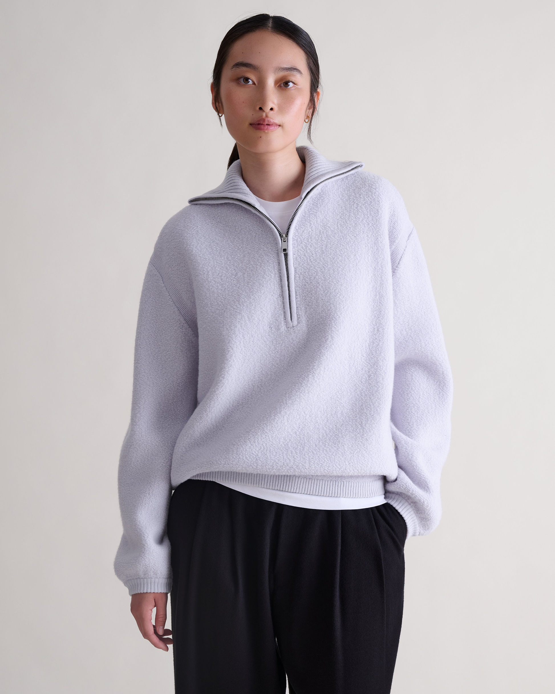 Women's Merino Wool Loop Knit Funnel Neck Jumper - Ice Blue