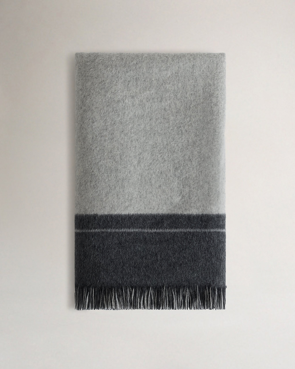 Image 4 of 4 showing Large Peruvian Alpaca Double Faced Throw - Ecru Graphite