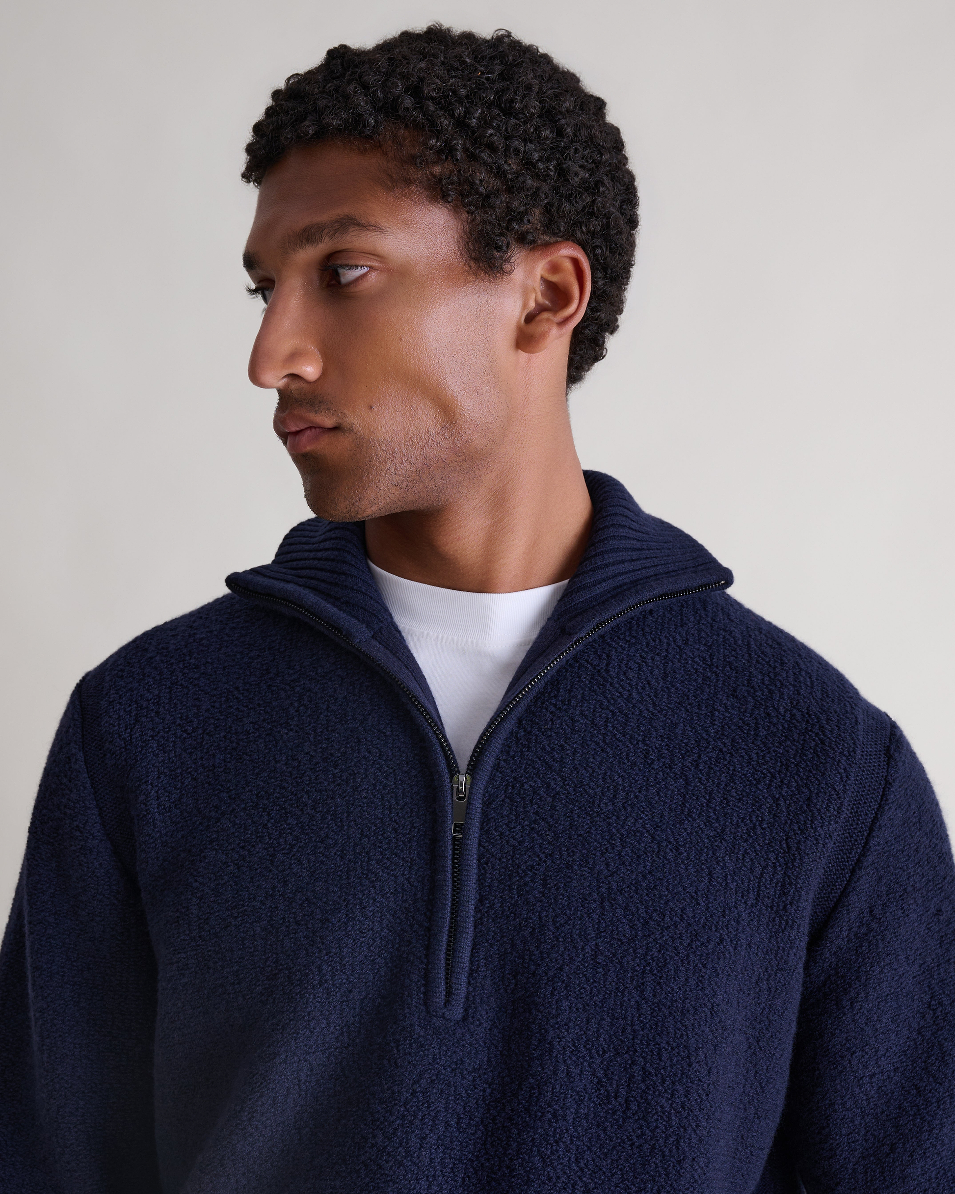 Merino Wool Loop Knit 1/4 Zip Jumper - Mood Indigo
