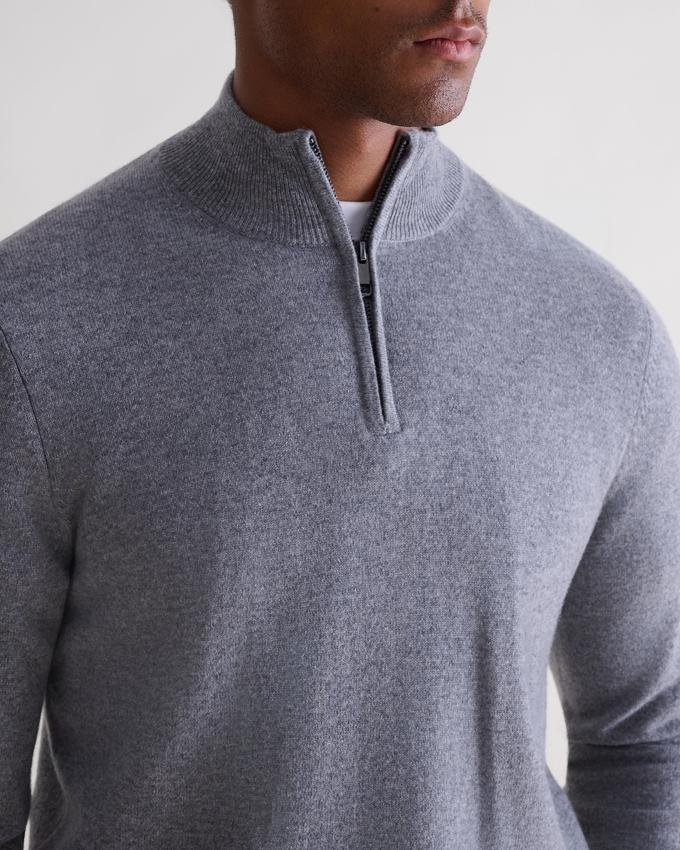 Men's Finest Cashmere 1/4 Zip Jumper - Mid Grey
